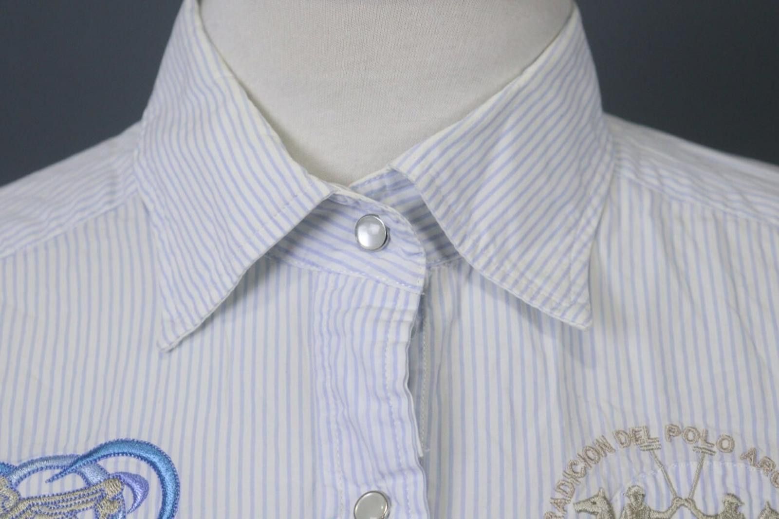 La Martina La Martina White Blue Striped Snap Front Short Top Size L Size L / US 10 / IT 46 - 7 Thumbnail