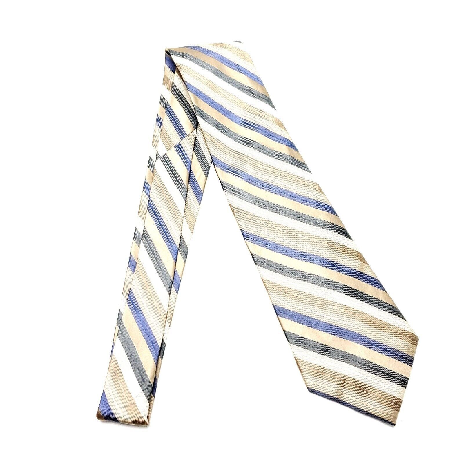 Calvin Klein Calvin Klein Silk Tie Striped Woven Tan Size ONE SIZE - 6 Thumbnail