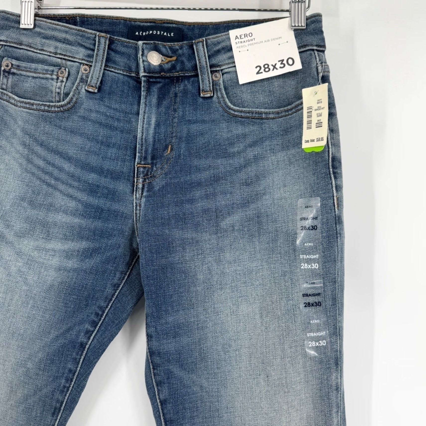 Aeropostale Aeropostale Jeans 28x30 Denim Straight Blue Light Wash NWT Mens Casual Classic 5-Pocket Distressed Stretch Size US 28 / EU 44 - 5 Thumbnail