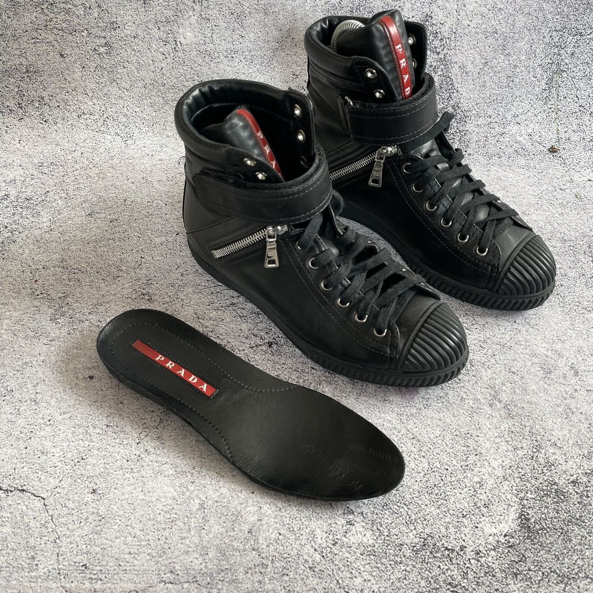 Prada Prada High Top Sneakers Double Zip Black Hi Shoes Vintage Size 37 Size US 7 / IT 37 - 12 Thumbnail