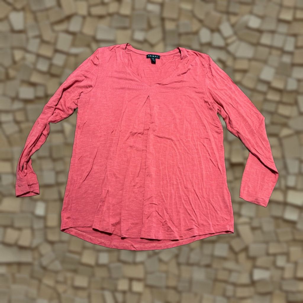 Pinko Tribal Shirt Women's Medium Orange Pink Long Sleeve V-neck Size M / US 6-8 / IT 42-44 - 1 Thumbnail