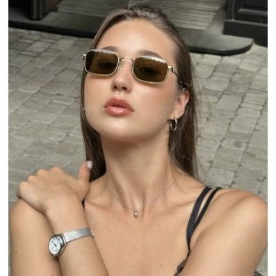 Miu Miu Miu Miu MUA53S 5AK04O Sunglasses Gold Rectangle Frame Size ONE SIZE - 2 Thumbnail