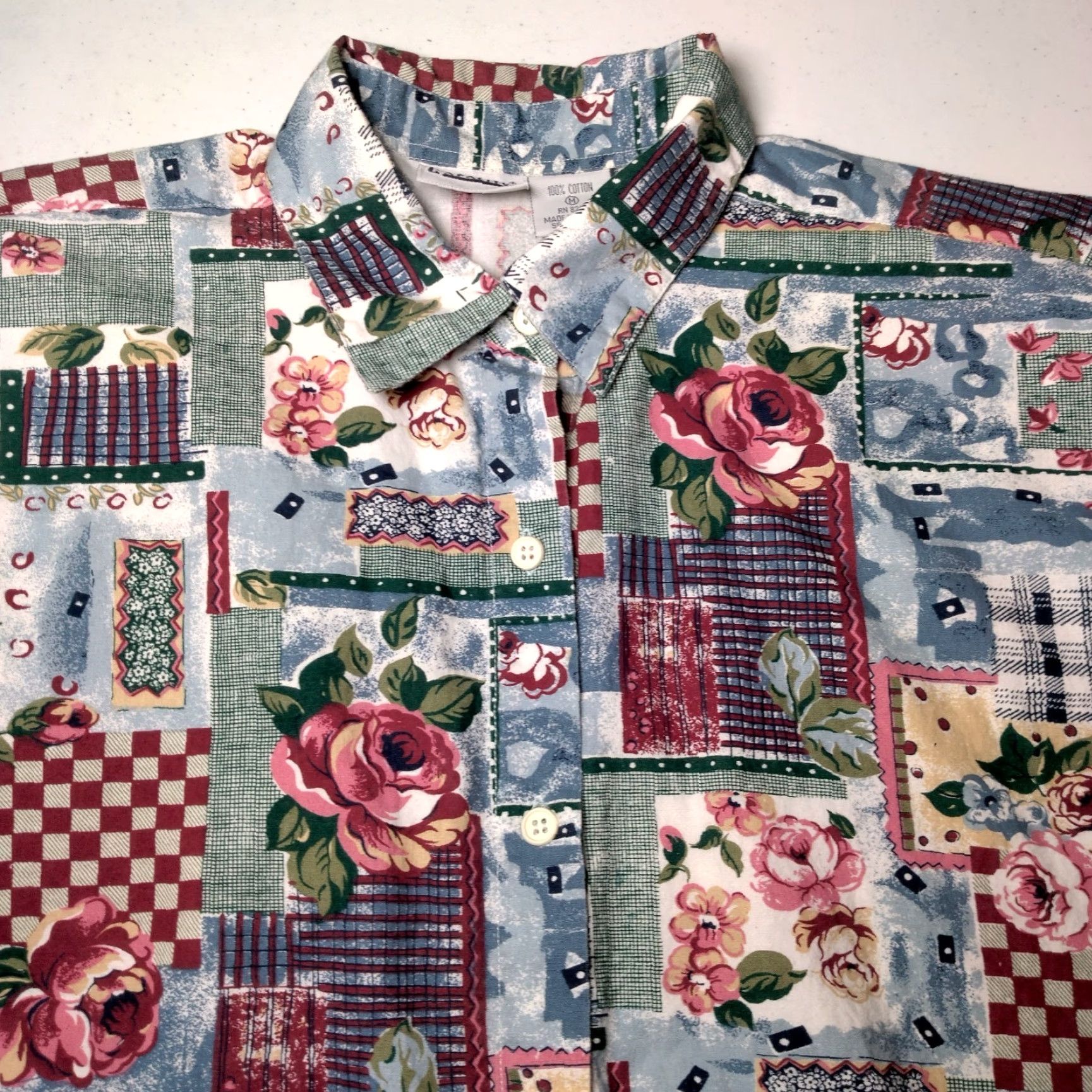 Vintage VINTAGE Capacity Blouse Shirt Medium Floral Patch Print Blue Purple Rose 90s Womens Size M / US 6-8 / IT 42-44 - 4 Thumbnail