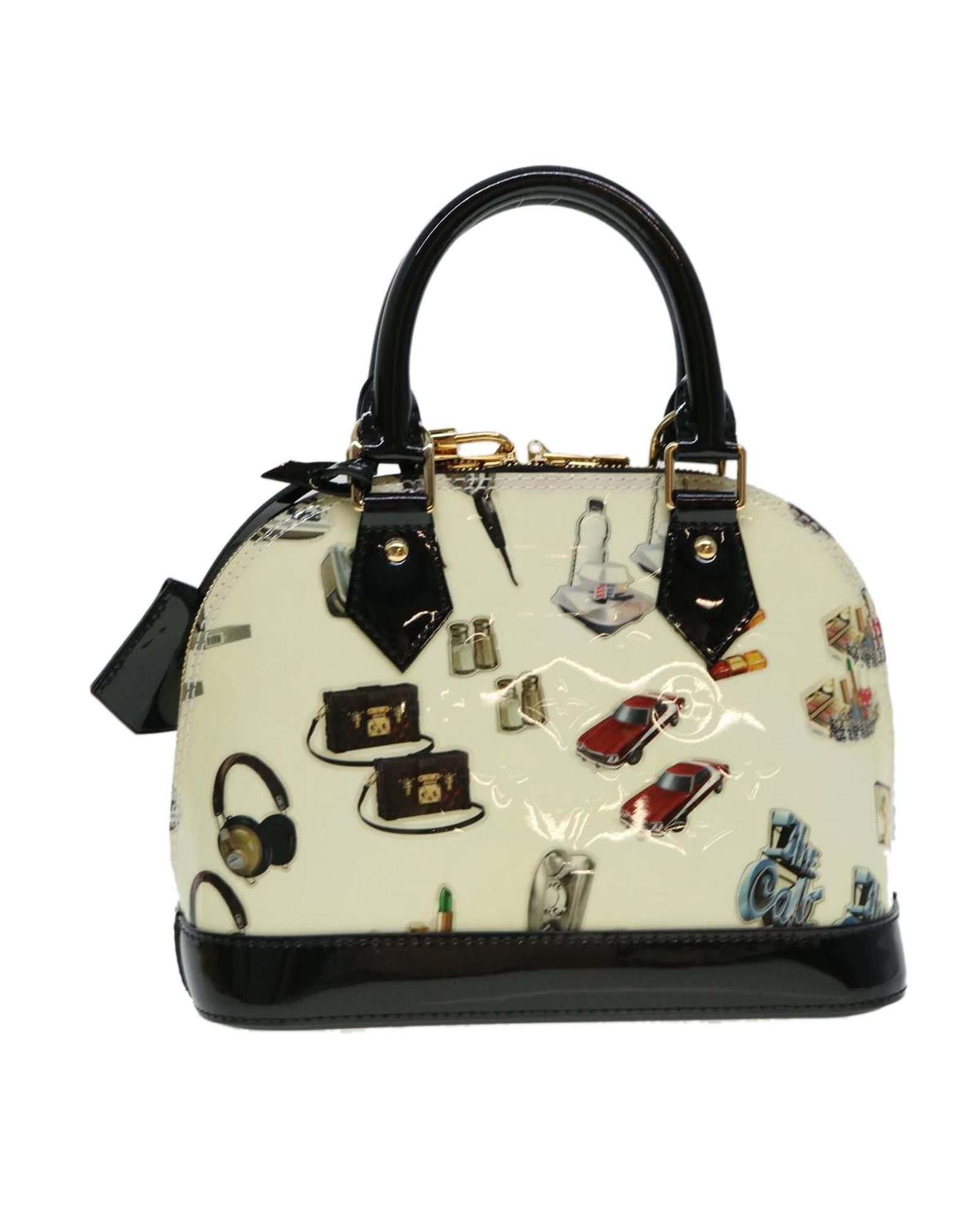 image of Versatile Louis Vuitton Alma Patent Leather Handbag in White, Women's