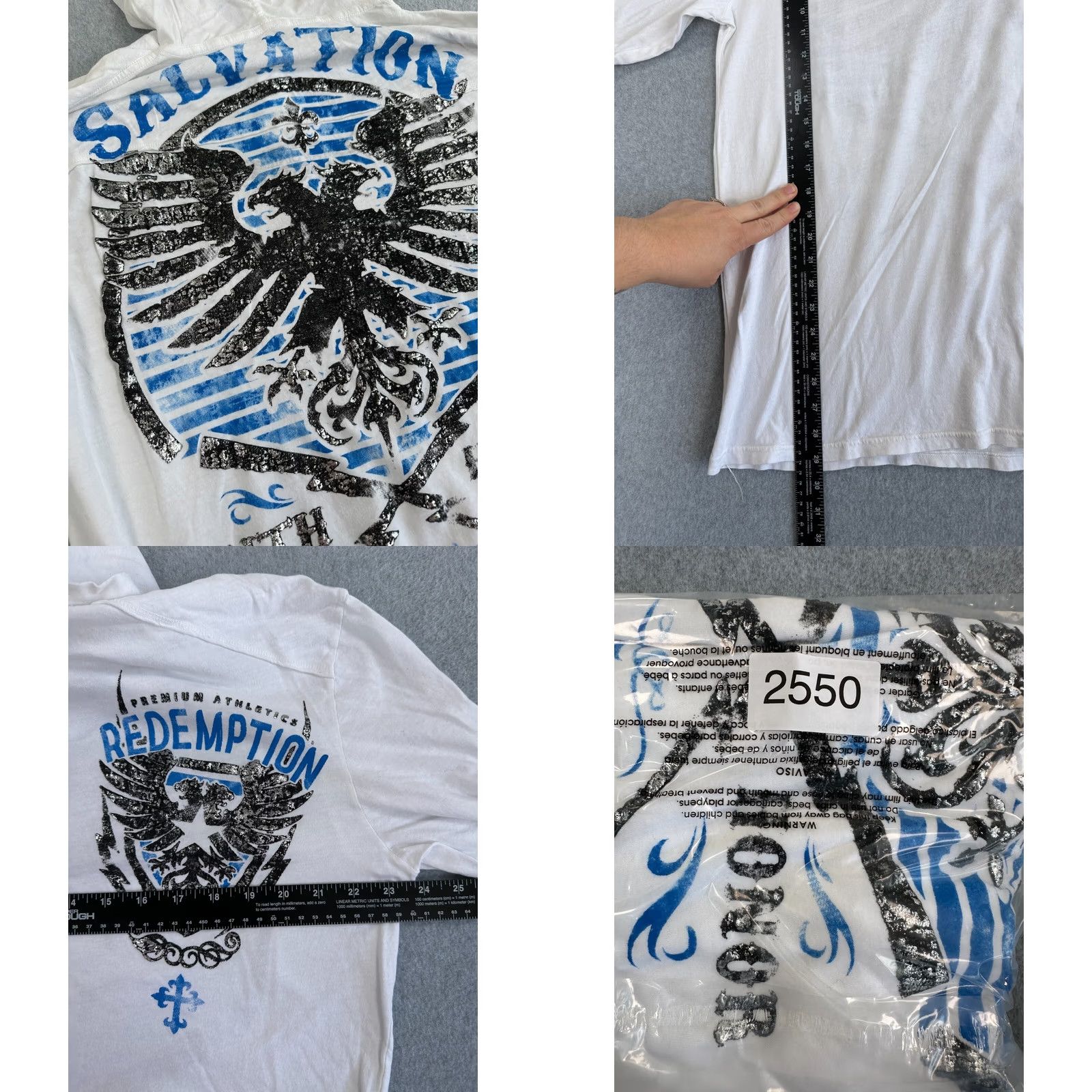 Affliction Affliction Hoodie White XL Pullover Shirt Mens Long Sleeve Solid Pattern Premium Athletics Redemption Winter Classic Comfort Size US XL / EU 56 / 4 - 9 Thumbnail