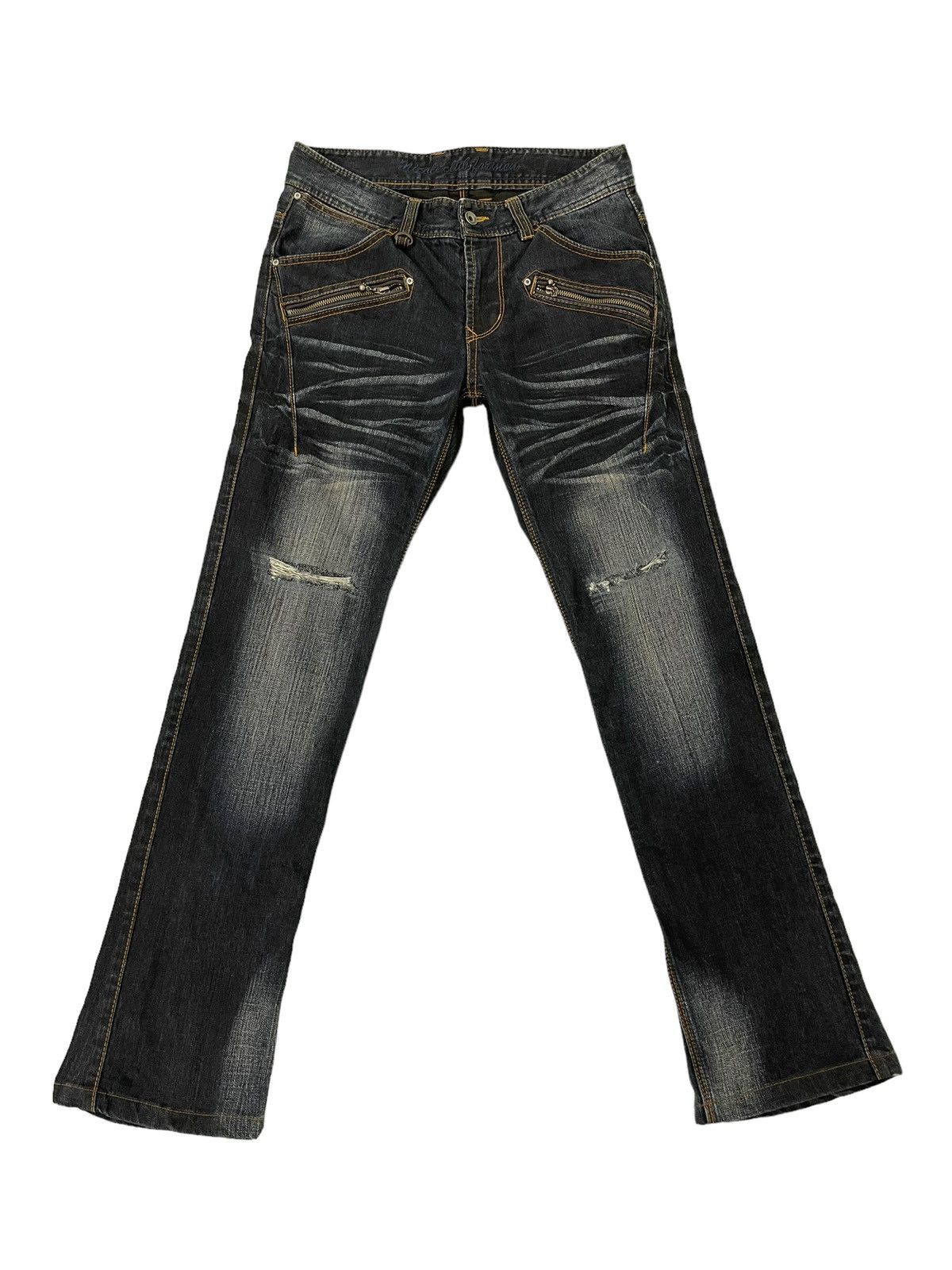 Japanese Brand Slim Jeans Nicole Club Distress Faded Low Rise Denim 7🟦5 Size US 32 / EU 48 - 2 Thumbnail
