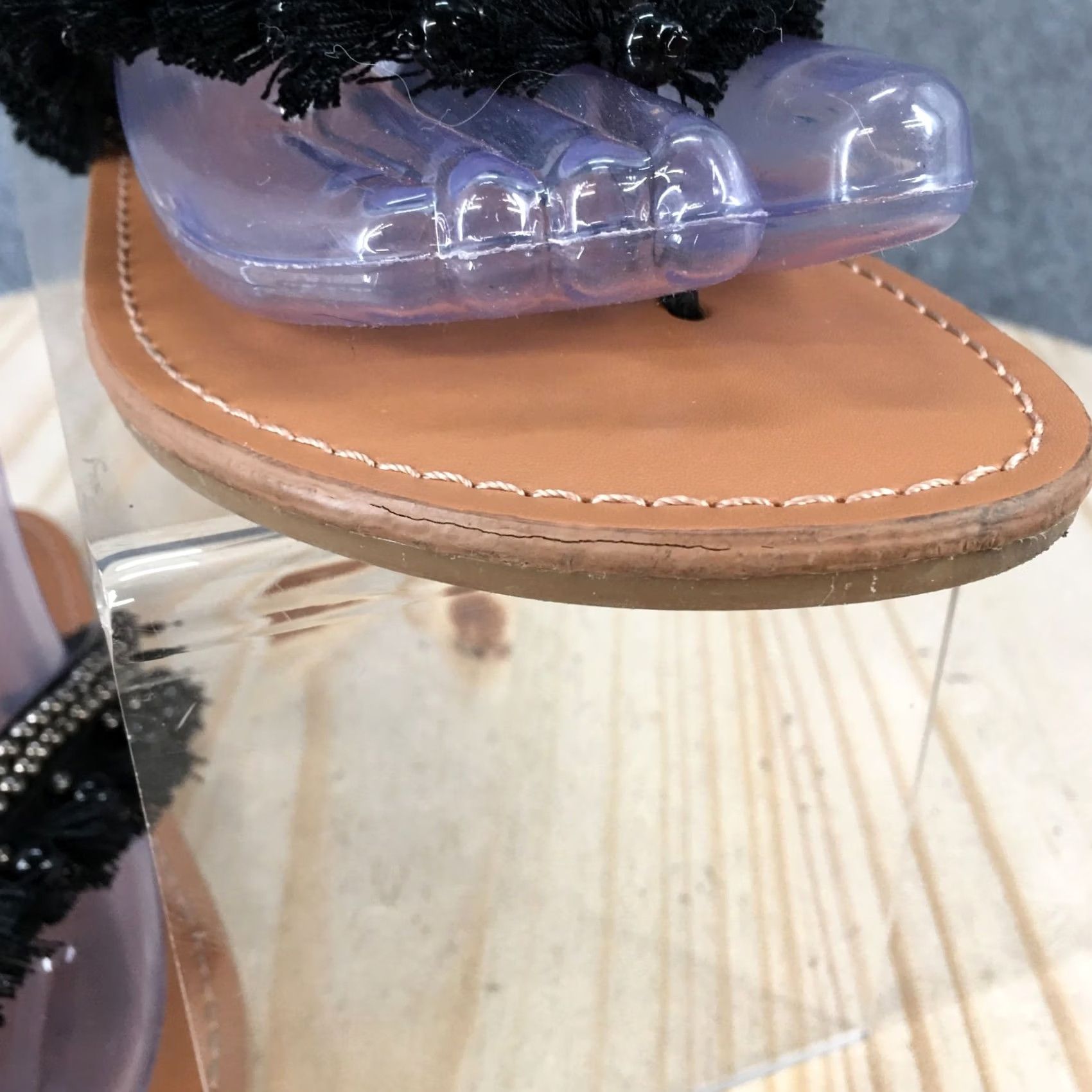 Vintage A New Day Sandals Womens 7.5 Thong Black Beaded Fringe Toe-Post Comfort Flats Size US 8 / IT 38 - 5 Thumbnail