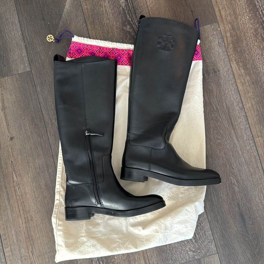 Tory Burch Tory Burch Women’s 7 Black Leather Logo The Riding Knee Hig Size US 7 / IT 37 - 3 Thumbnail