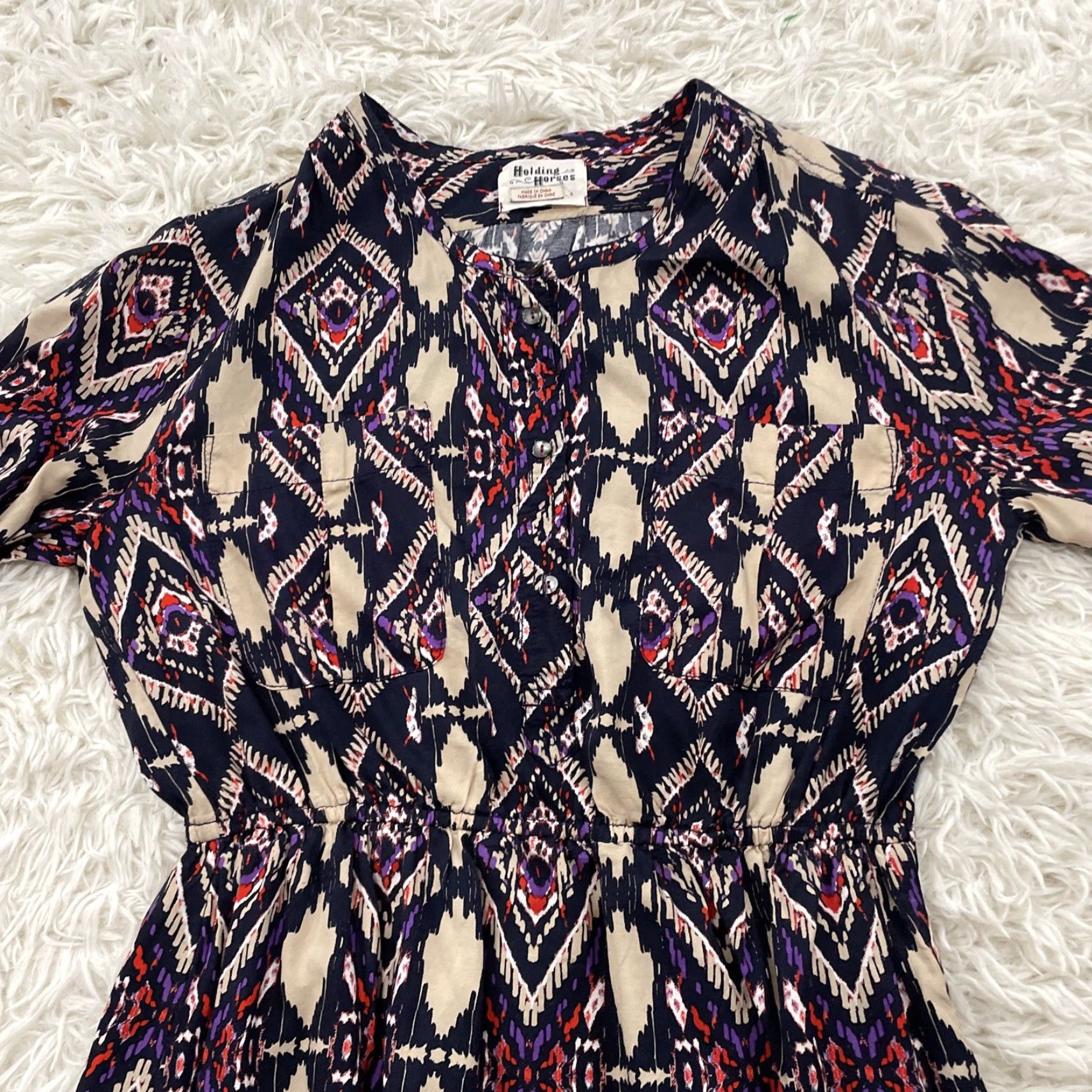 Anthropologie Anthropologie Shirt Dress Women 4 Purple Boho Aztec Western Y2k Geometric 3/4 Sleeve Button Pockets Multicolor Short Dress Style: Shirt Dress Size S / US 4 / IT 40 - 4 Thumbnail
