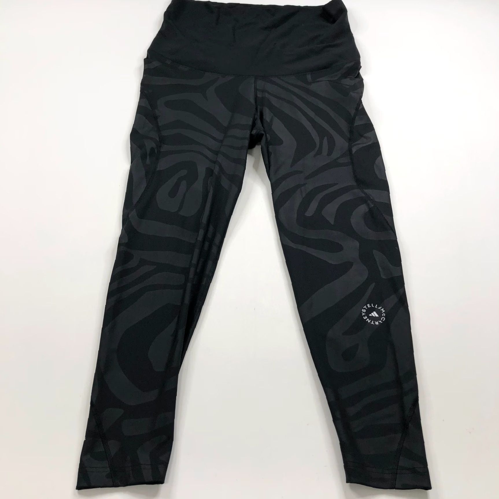 Adidas Adidas Stella McCartney Maternity XL Leggings Womens Yoga Printed Black 33W 26L Inseam 26in High Rise Athleisure Activewear Size 40" / US 18 - 3 Thumbnail