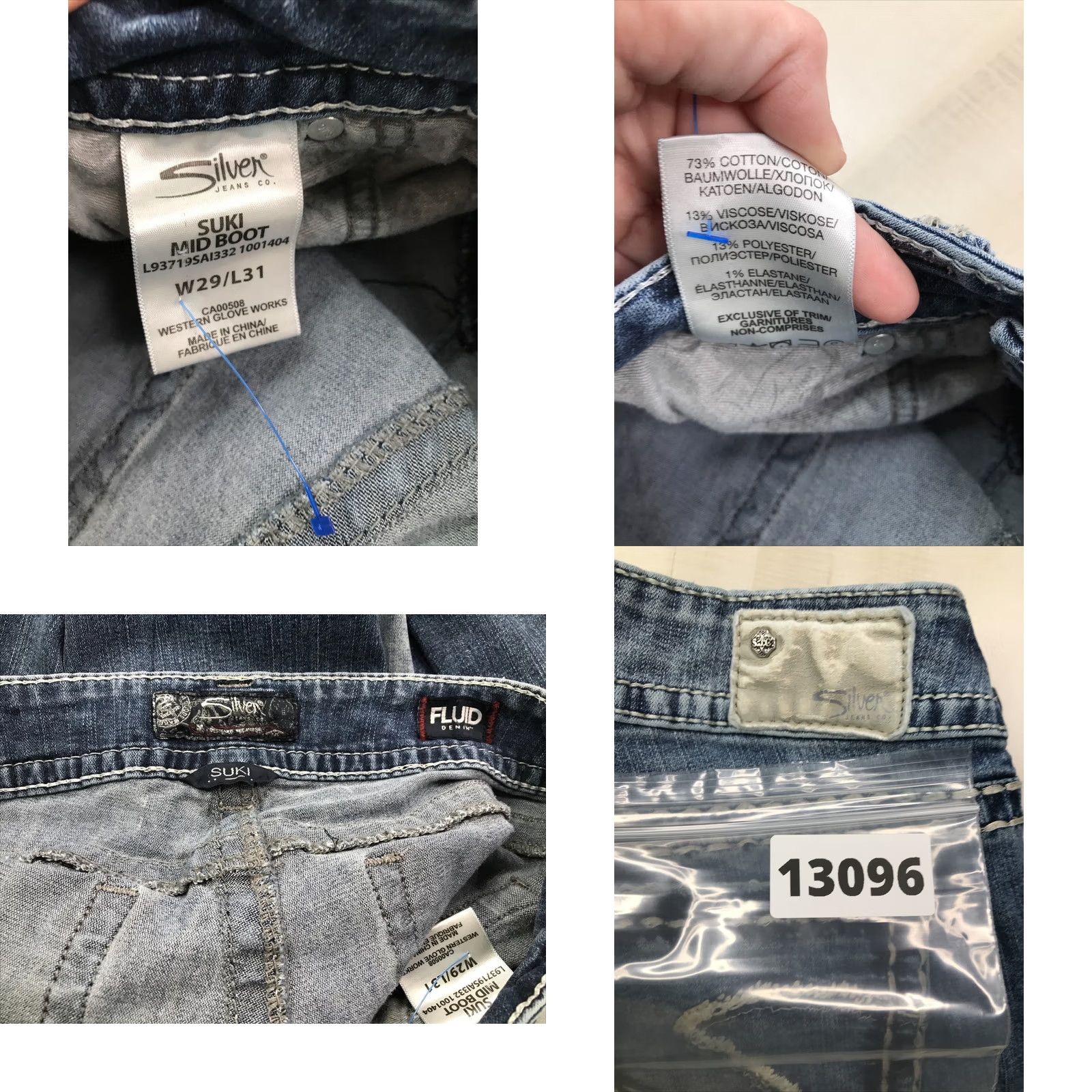Silver Jeans Co. VINTAGE Silver Jeans Suki Embroidered Denim Jeans Bootscut Women 29x31 Blue Cotton Blend Pocket Distressed Mid Rise 8.5-10.5in Casual Mens? Size 29" - 8 Thumbnail