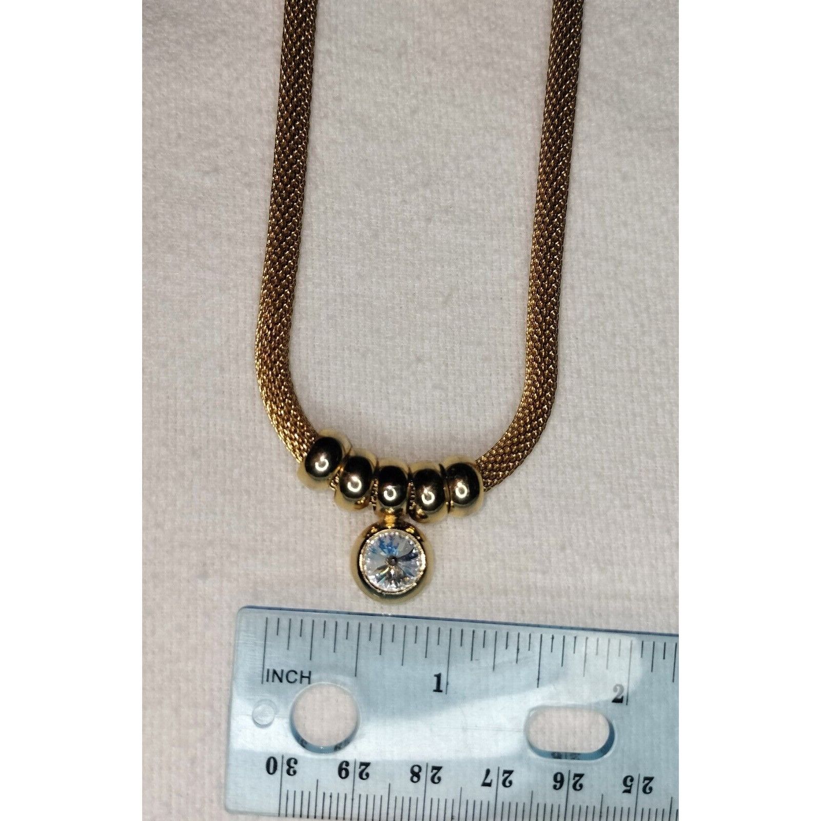 Vintage Gold Tone Metal Mesh Tube Necklace Ring Stoned Pendant Circa Size ONE SIZE - 13 Thumbnail