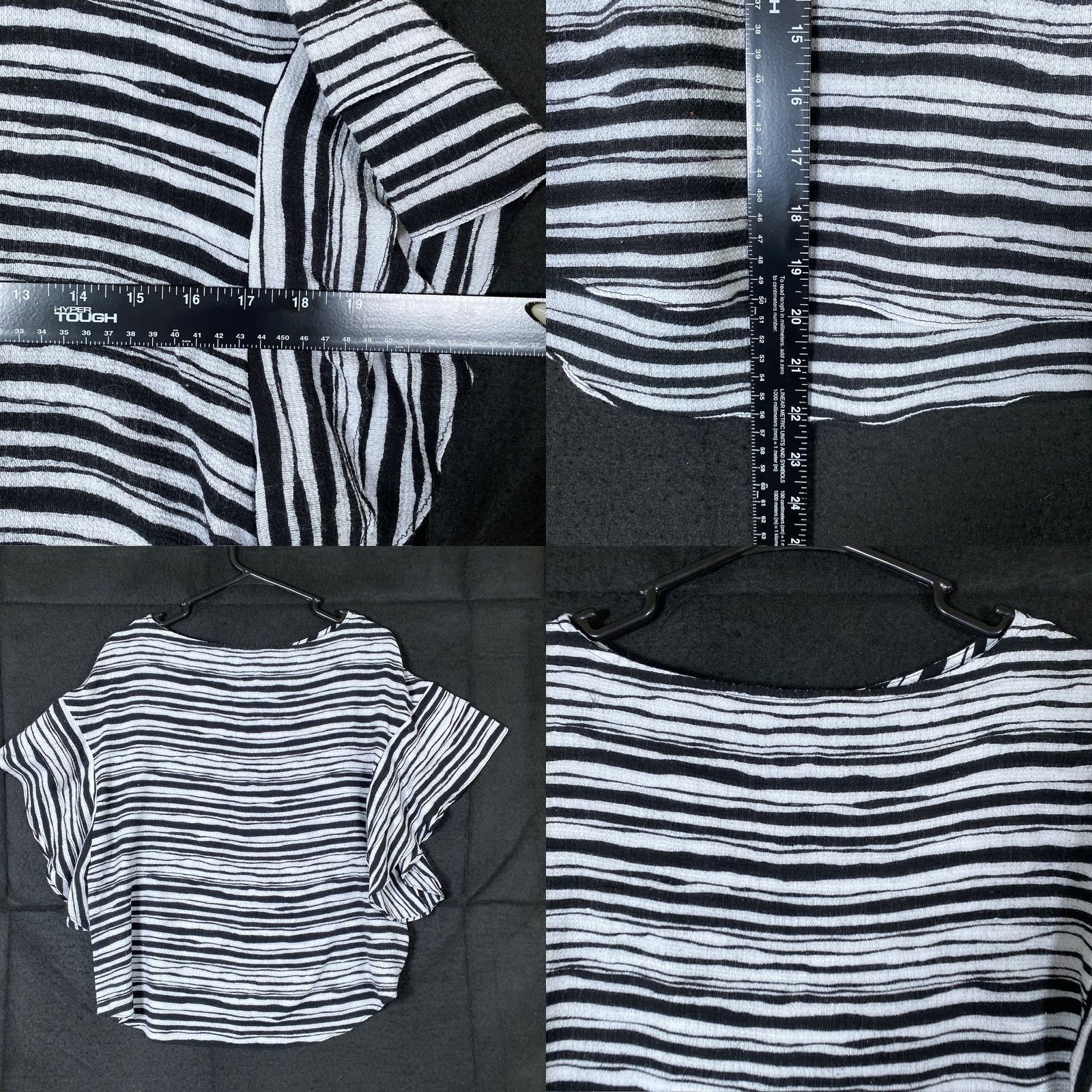 Vintage Chicos Womens Top Black White Wave Stripe Flutter Short Sleeve Stretch 2 (L) Size L / US 10 / IT 46 - 8 Thumbnail