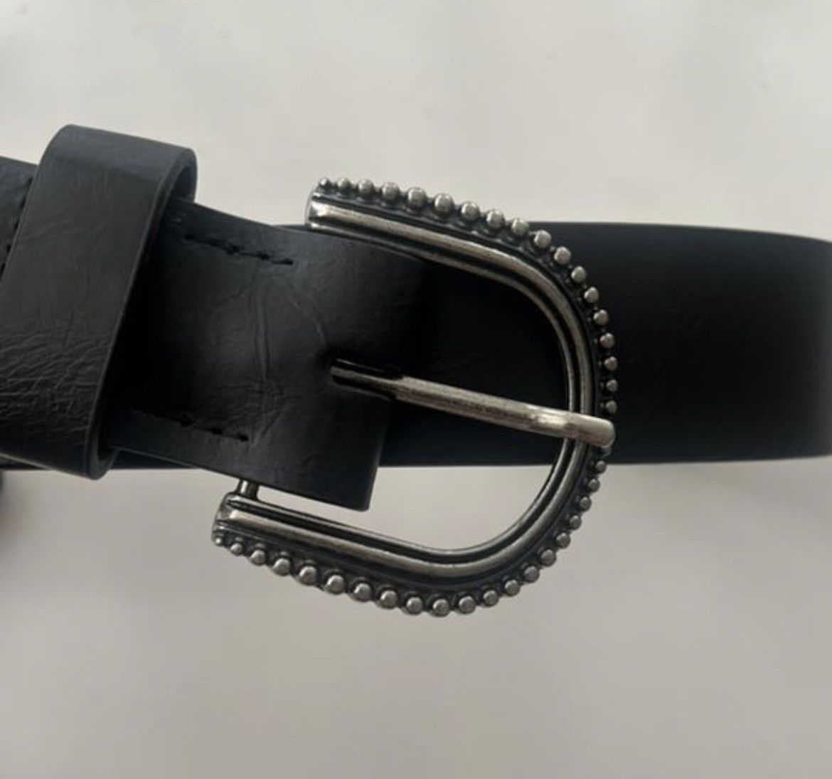 Vintage black genuine leather belt Size ONE SIZE - 2 Thumbnail