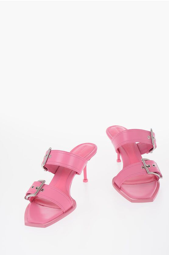 image of Alexander Mcqueen Leather Sandals With Buckle Heel Shoes 7 Cm in Pink, Women's (Size 10)