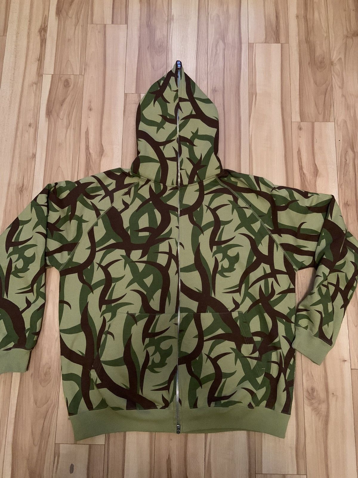 image of Bape x Nigo Tribal Camo Full Zip Hoodie in Green, Men's (Size XL)