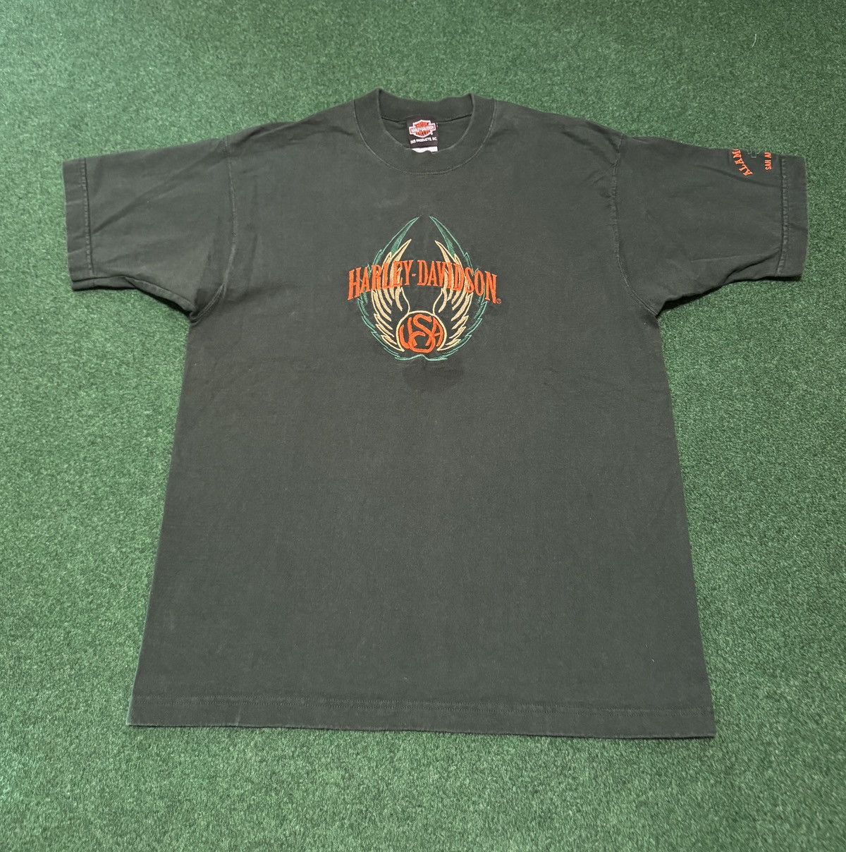 Harley Davidson Harley Davidson Green Embroidered Biker Large 90s T Shirt Size US L / EU 52-54 / 3 - 1 Thumbnail
