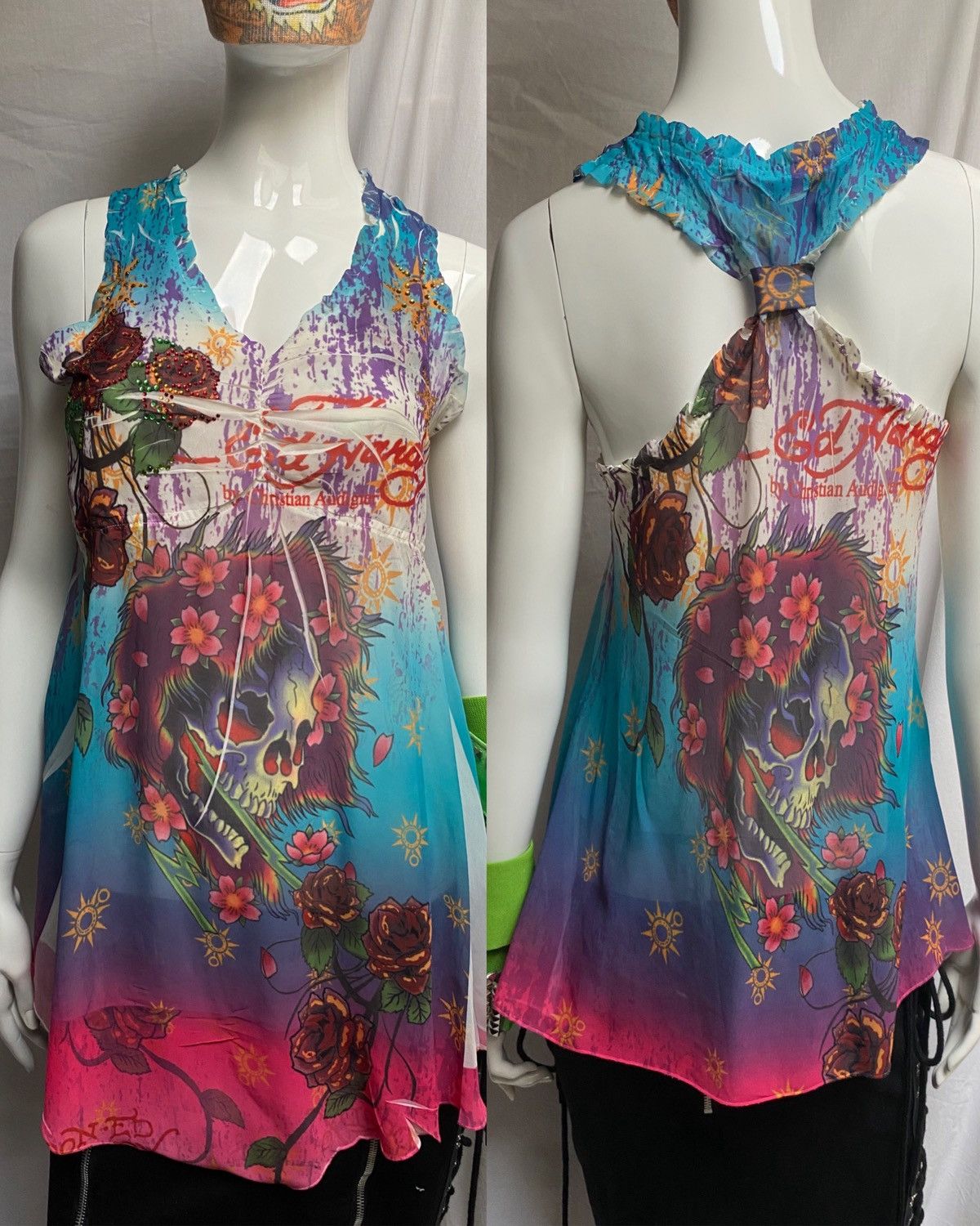 Ed Hardy 2010s sleeveless structured Ed Hardy mesh blouse Size S / US 4 / IT 40 - 1 Thumbnail