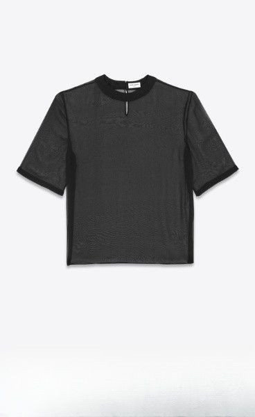 Saint Laurent Paris o1b1hav111025 T Shirt in Silk Muslin Crepe in Black Size US S / EU 44-46 / 1 - 1 Thumbnail