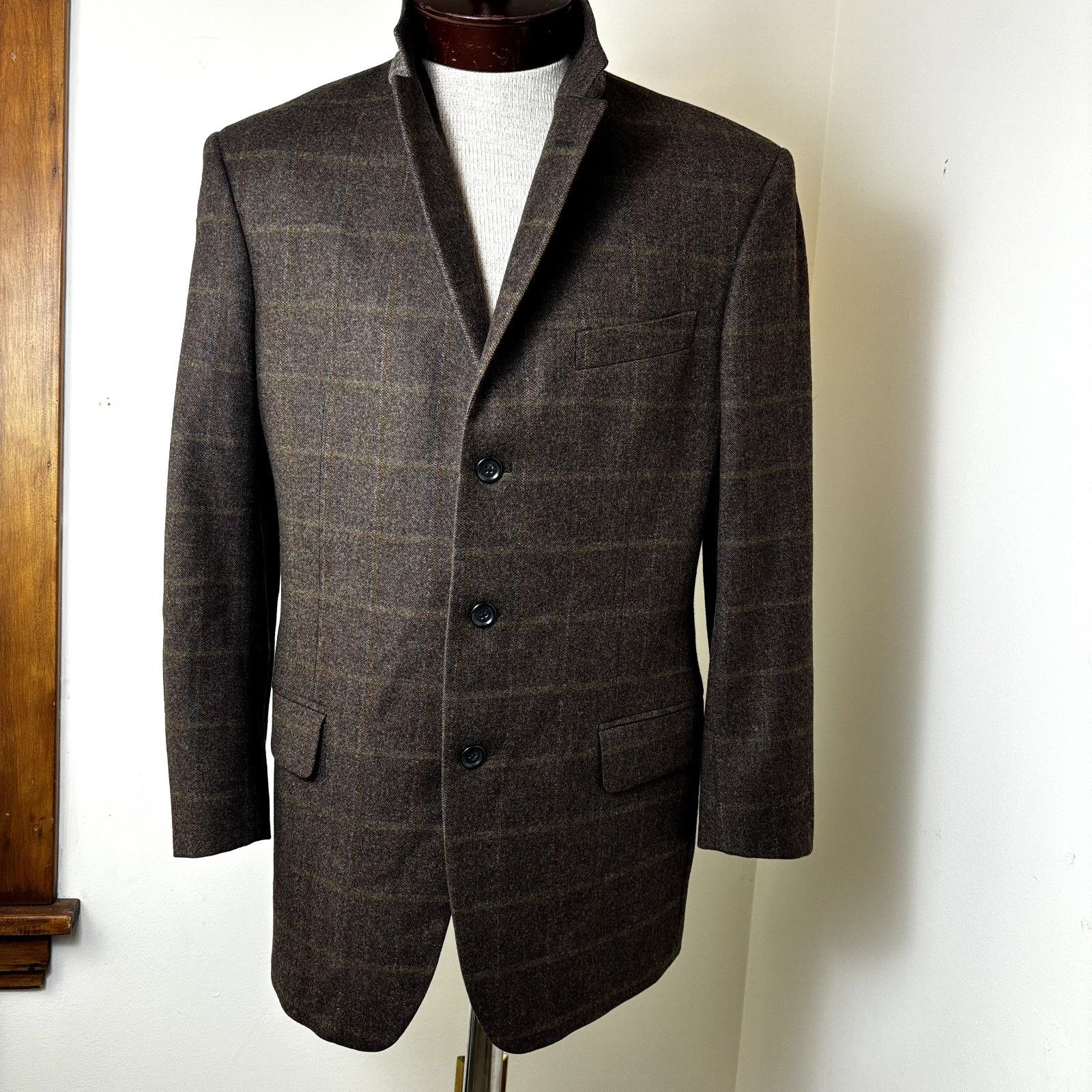 Other Gritti Zegna Sport Coat 50R It 40 US Windowpane Brown Flanne Size 40R - 6 Thumbnail