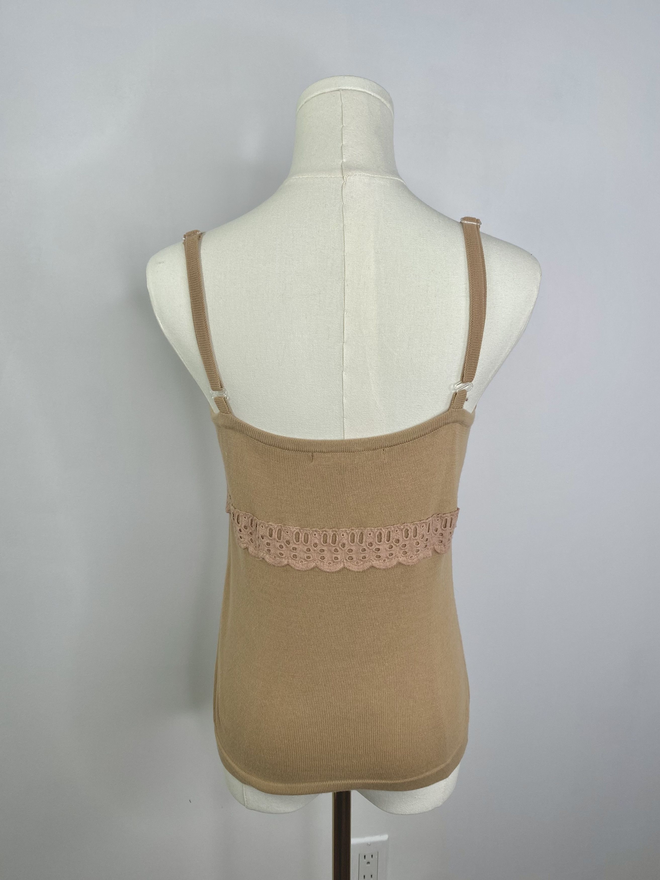 Vintage Sandra Angelozzi - Beige Cotton Floral Lace Tank Top Size M / US 6-8 / IT 42-44 - 5 Thumbnail