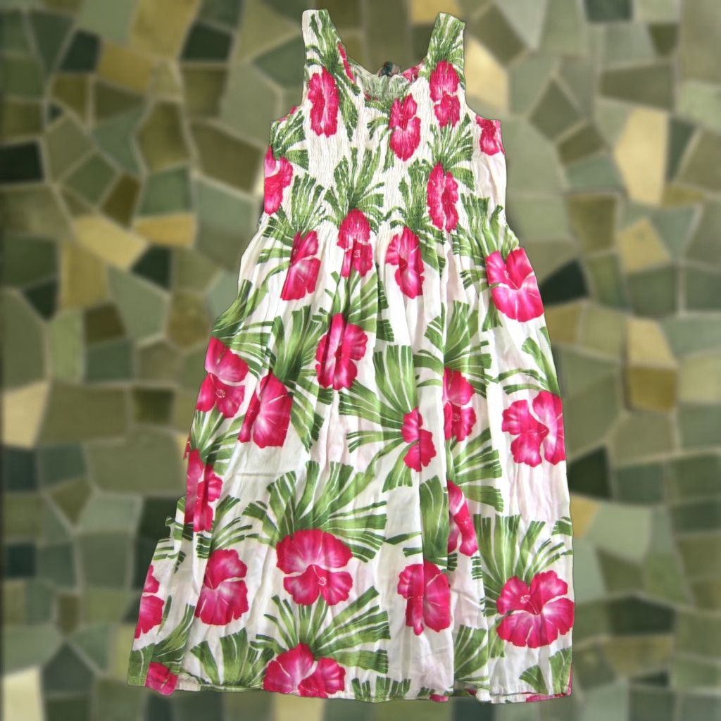 Hilo Hattie VINTAGE Hilo Hattie Pink Green Ivory Rayon Floral Hawaiian Tank Sun Dress Large Size L / US 10 / IT 46 - 1 Thumbnail