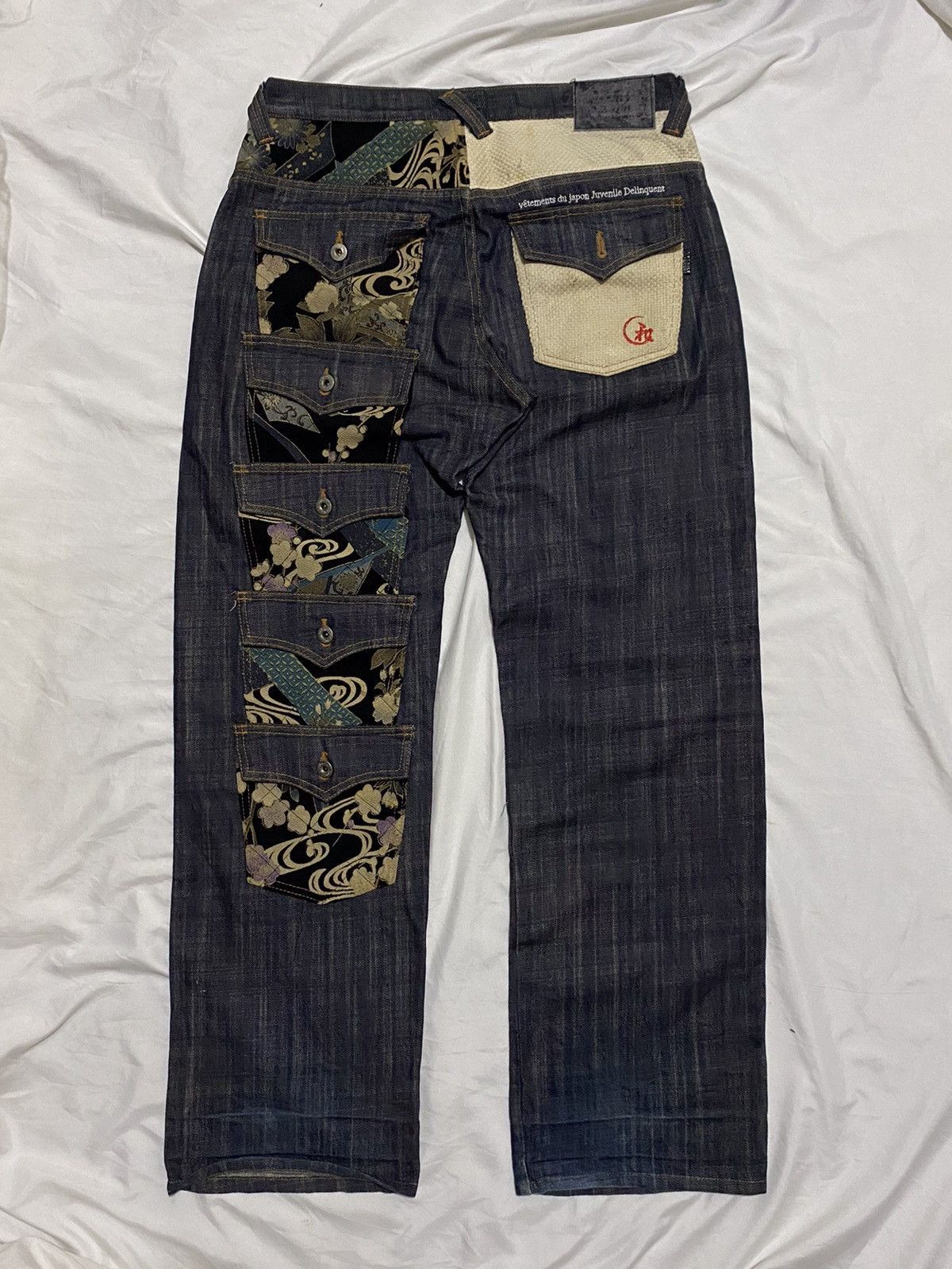 image of Maharishi x Tornado Mart Japan Multipocket Crazy Sukajan Denim Pants Japanese Juvenile in Washed Bl