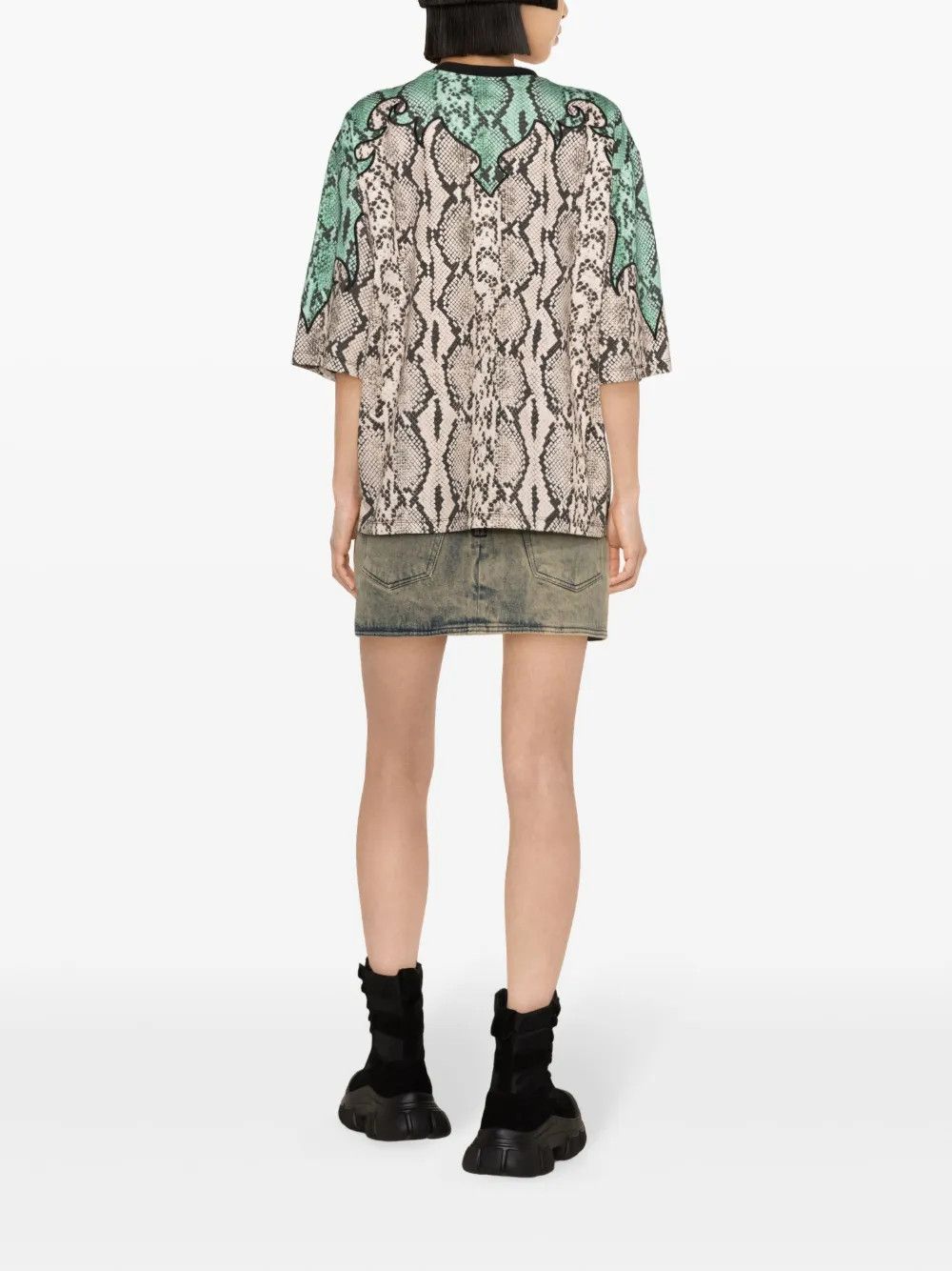 Balmain o1s1wg110725 Python Print Cotton T-Shirt in Multicolor Size L / US 10 / IT 46 - 4 Thumbnail