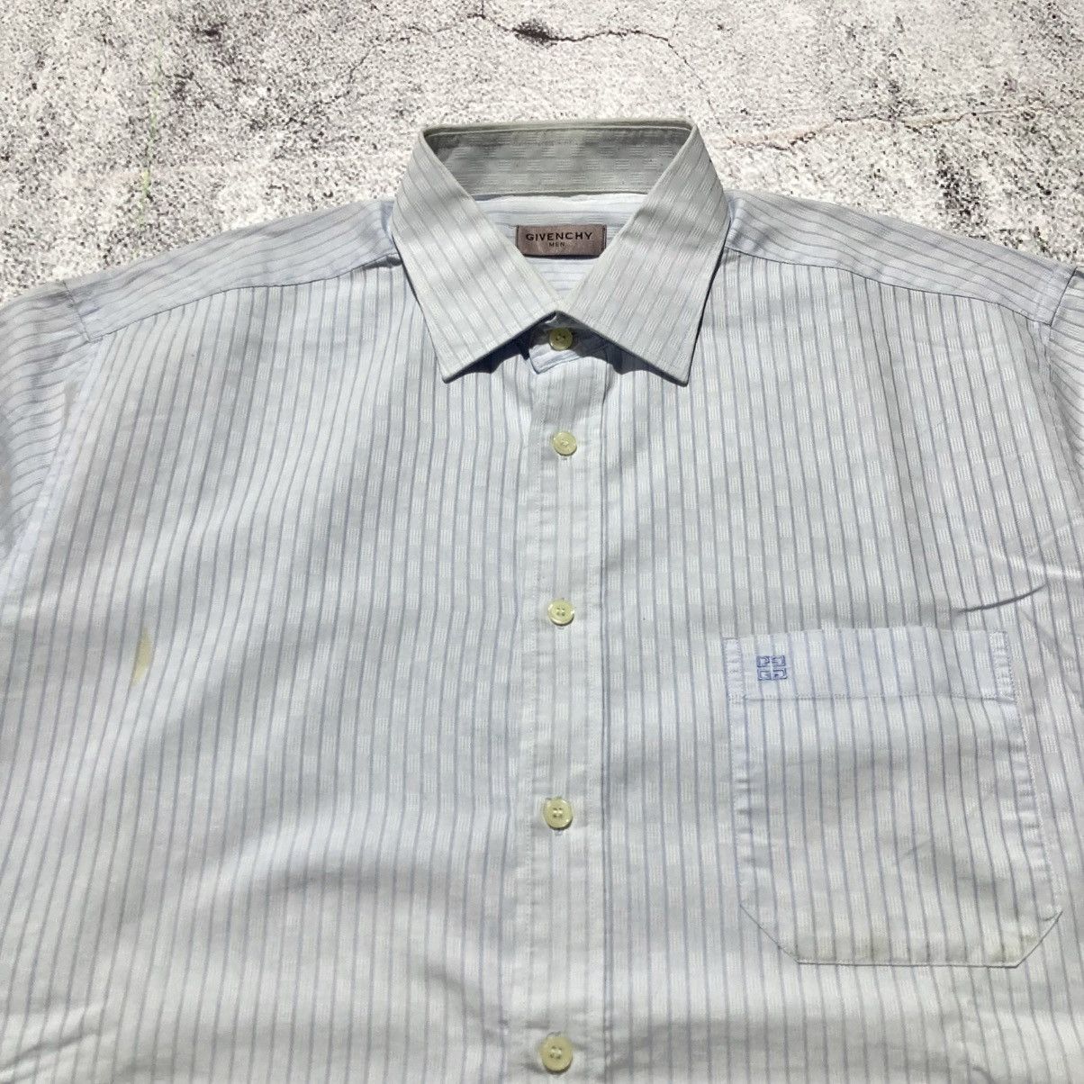 Givenchy 1990s Vintage Givenchy Men Stripe Pocket Shirt Blue Luxury Size US XL / EU 56 / 4 - 3 Thumbnail