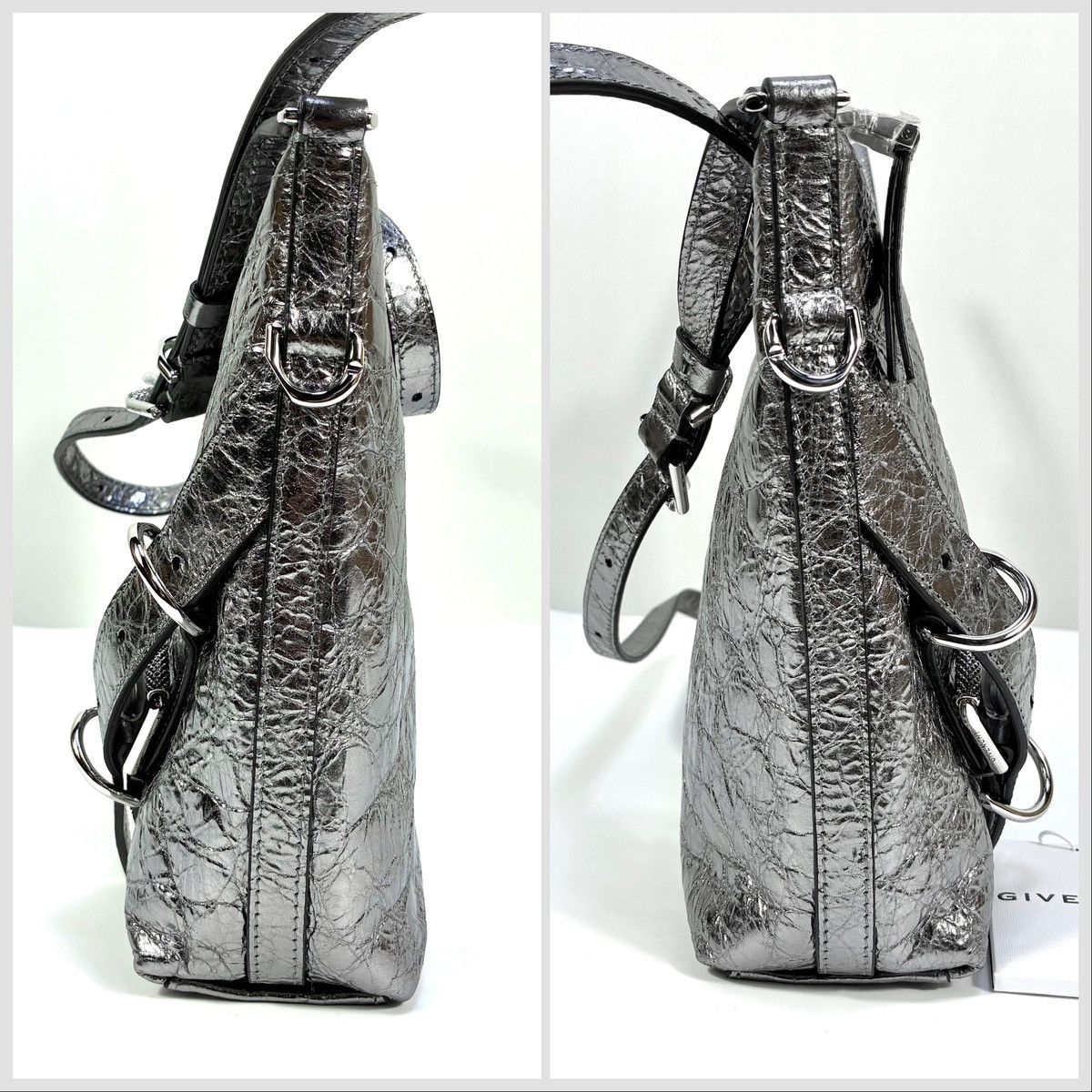 Givenchy Givenchy Small Voyou Laminated Leather Crossbody Bag Silver Size ONE SIZE - 8 Thumbnail