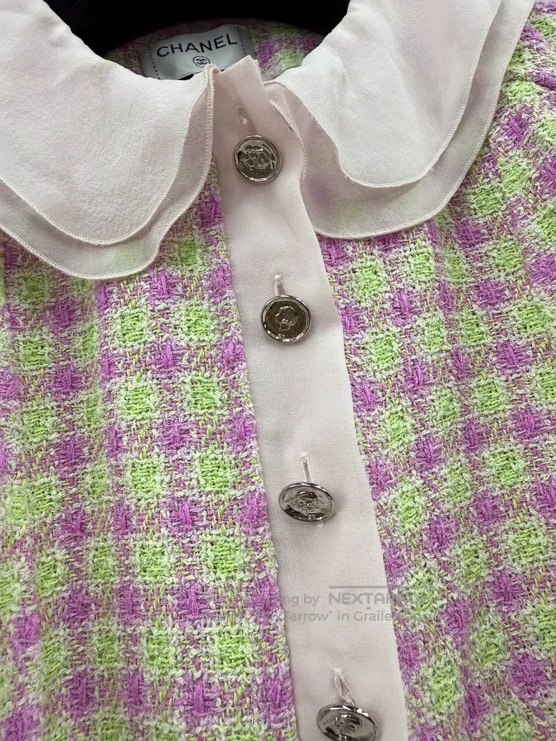 Chanel Chanel 25S pink plaid doll collar short-sleeved jacket Size XS / US 0-2 / IT 36-38 - 2 Thumbnail
