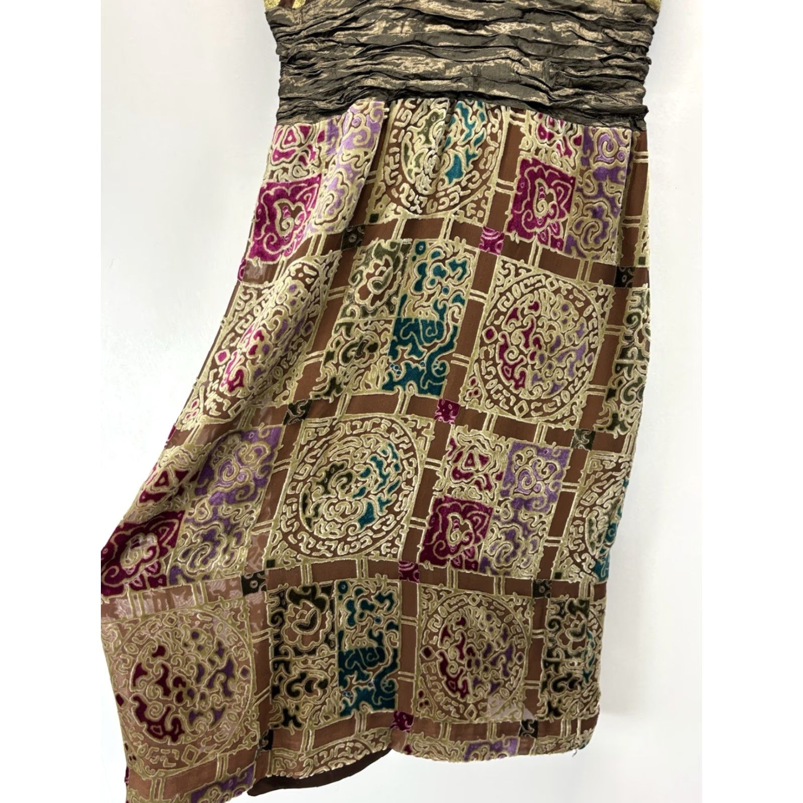 Nicole Miller Nicole Miller Velvet Burnout Dress Sleeveless 10 Multicolor Knee Length Fairy V-Neck Zip Cocktail Womens Size L / US 10 / IT 46 - 6 Thumbnail