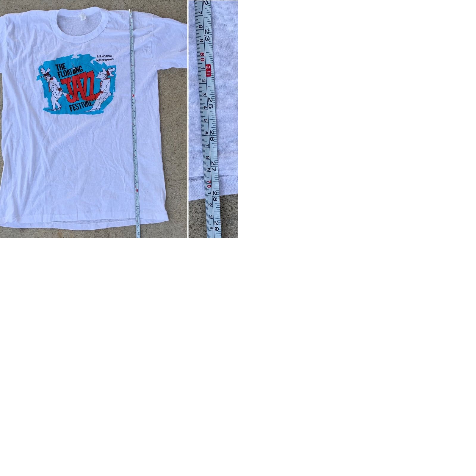 Vintage VINTAGE Tee Swing The Floating Jazz Festival S/S Norway M/S SEAWARD T-Shirt XL Made In USA Men White 1980s graphic tee Size US XL / EU 56 / 4 - 9 Thumbnail