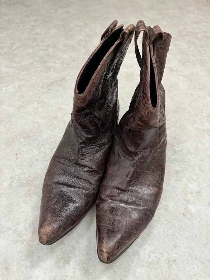 Roberto Cavalli Roberto Cavalli Brown Crocodile Embossed Leather Western Boots Size US 9 / EU 42 - 5 Thumbnail