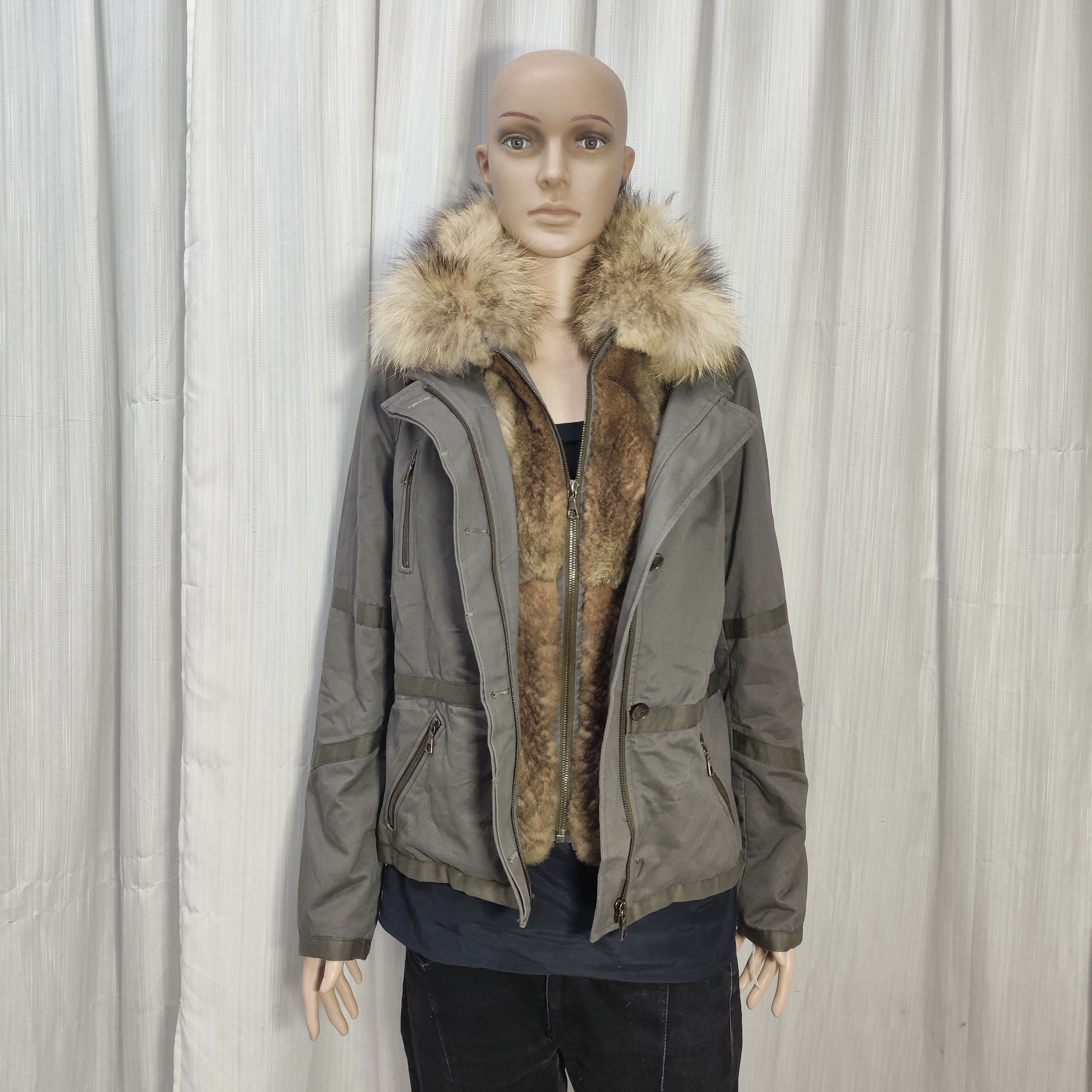Yves Salomon ARMY Yves Salomon Cement Grey Khaki Fur Zip Up Jacket Size XS / US 0-2 / IT 36-38 - 2 Thumbnail