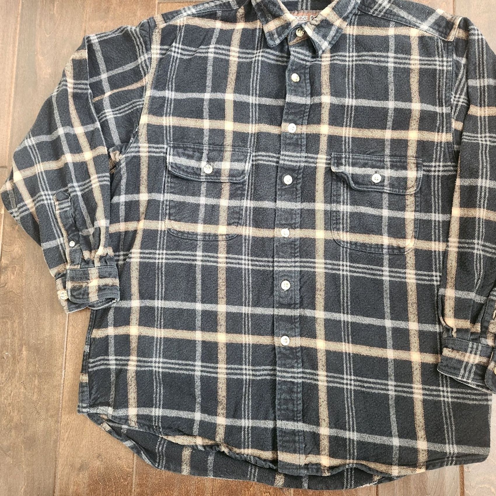 Vintage Moose Creek Flannel Shirt Mens Large Black Tan Plaid Button-Up Long Sleeve Collared Casual Workwear Travel Winter Fall Spring Regular Cotton Size US L / EU 52-54 / 3 - 4 Thumbnail