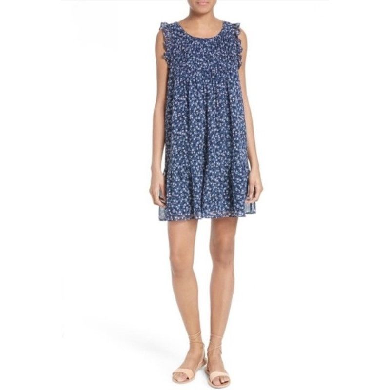 Joie Joie Tahoma Silk Blue Pintuck Floral Babydoll Ruffle Dress Size S / US 4 / IT 40 - 6 Thumbnail