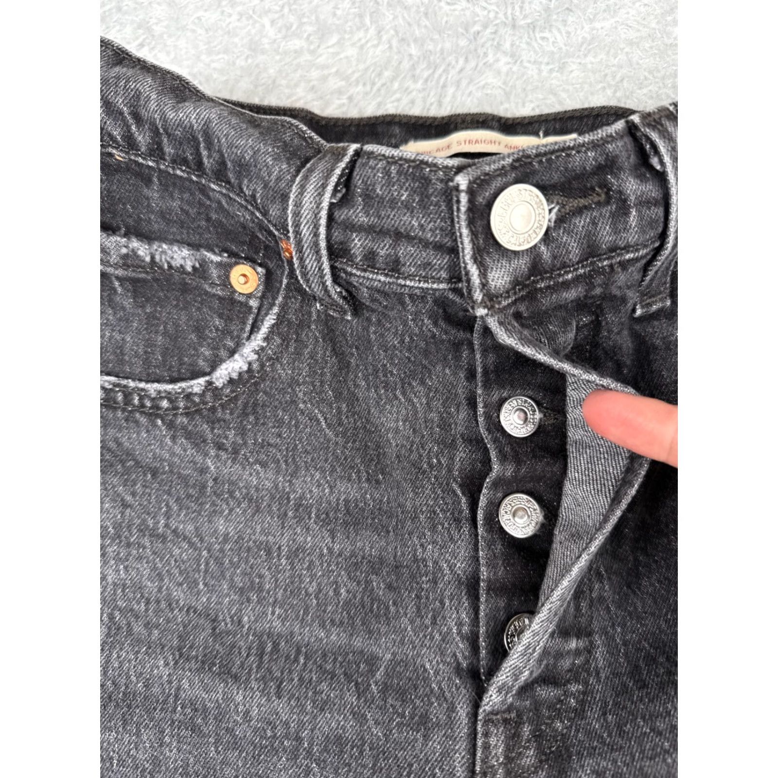 Levi's Levis Premium Jeans Women 25 Black Distressed Big E Ribcage Straight Ankle 24x25 Jeans Womens Black Distressed 25 Levi's Straight Retro 5-Pocket Size 42" / US 20 - 5 Thumbnail