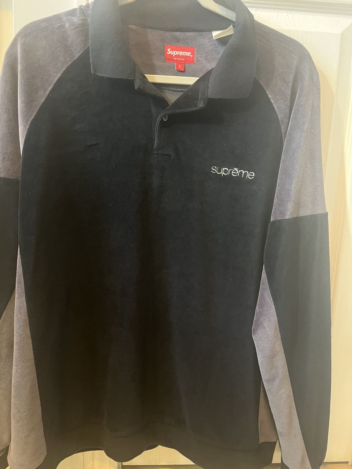 Supreme Paneled Velour L/S Polo Size US L / EU 52-54 / 3 - 3 Thumbnail
