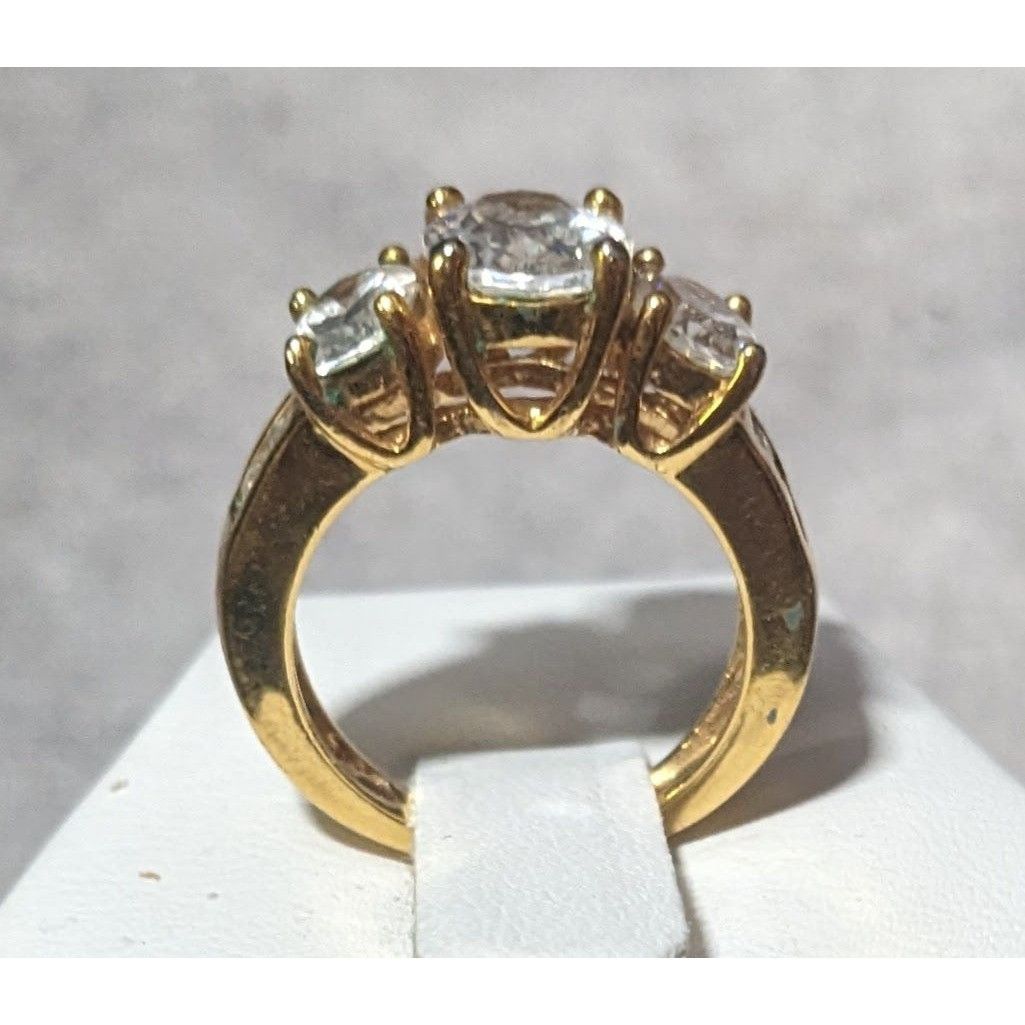 Other Glamorous Bright Gold Tone Large Three Stone Cubic Zirconia Size ONE SIZE - 8 Thumbnail