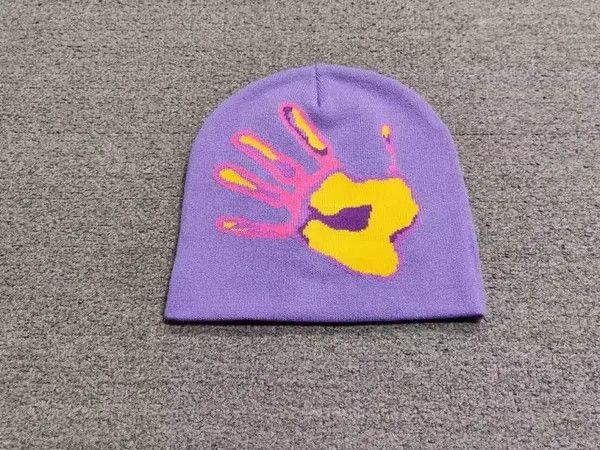 Japanese Brand Mediocre Hand Palm Heatmap Graphic No Cuff Beanie Hat Purple Size ONE SIZE - 1 Thumbnail