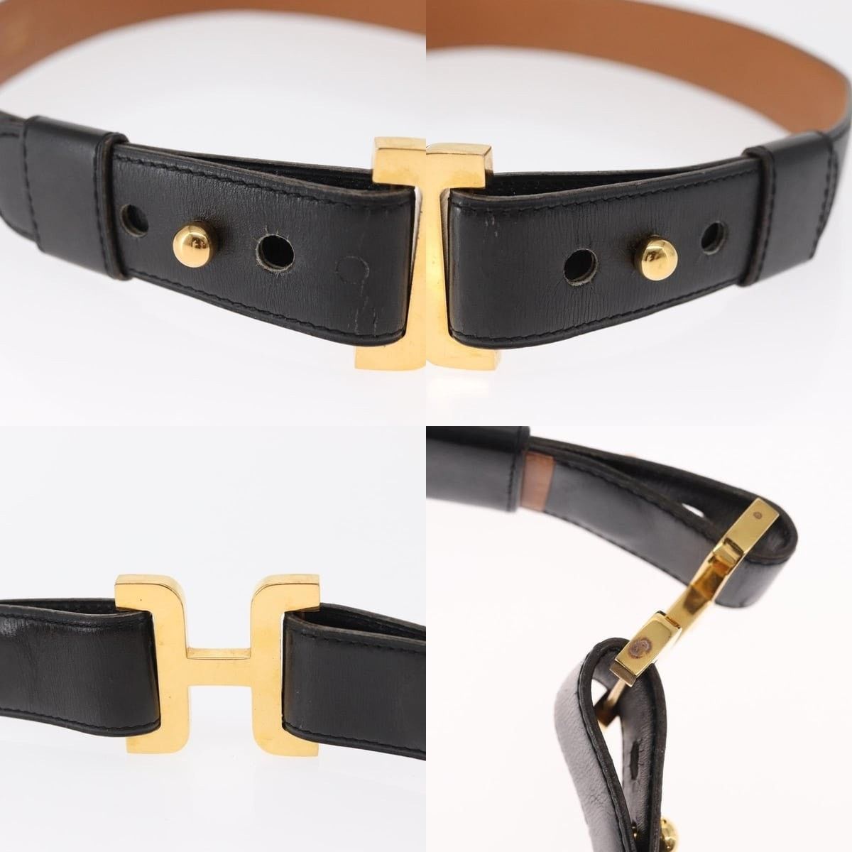 Hermes Hermes H Belt Leather Black Gold Size ONE SIZE - 4 Thumbnail