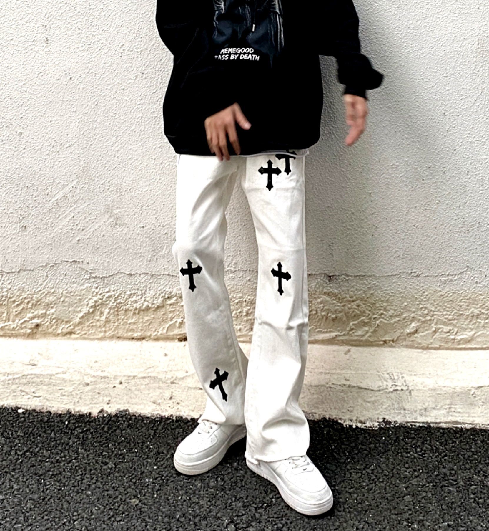Designer × Japanese Brand × Vintage Vintage Hippie Gothic Cross Flared Jeans Glamour Rave Size US 30 / EU 46 - 4 Thumbnail