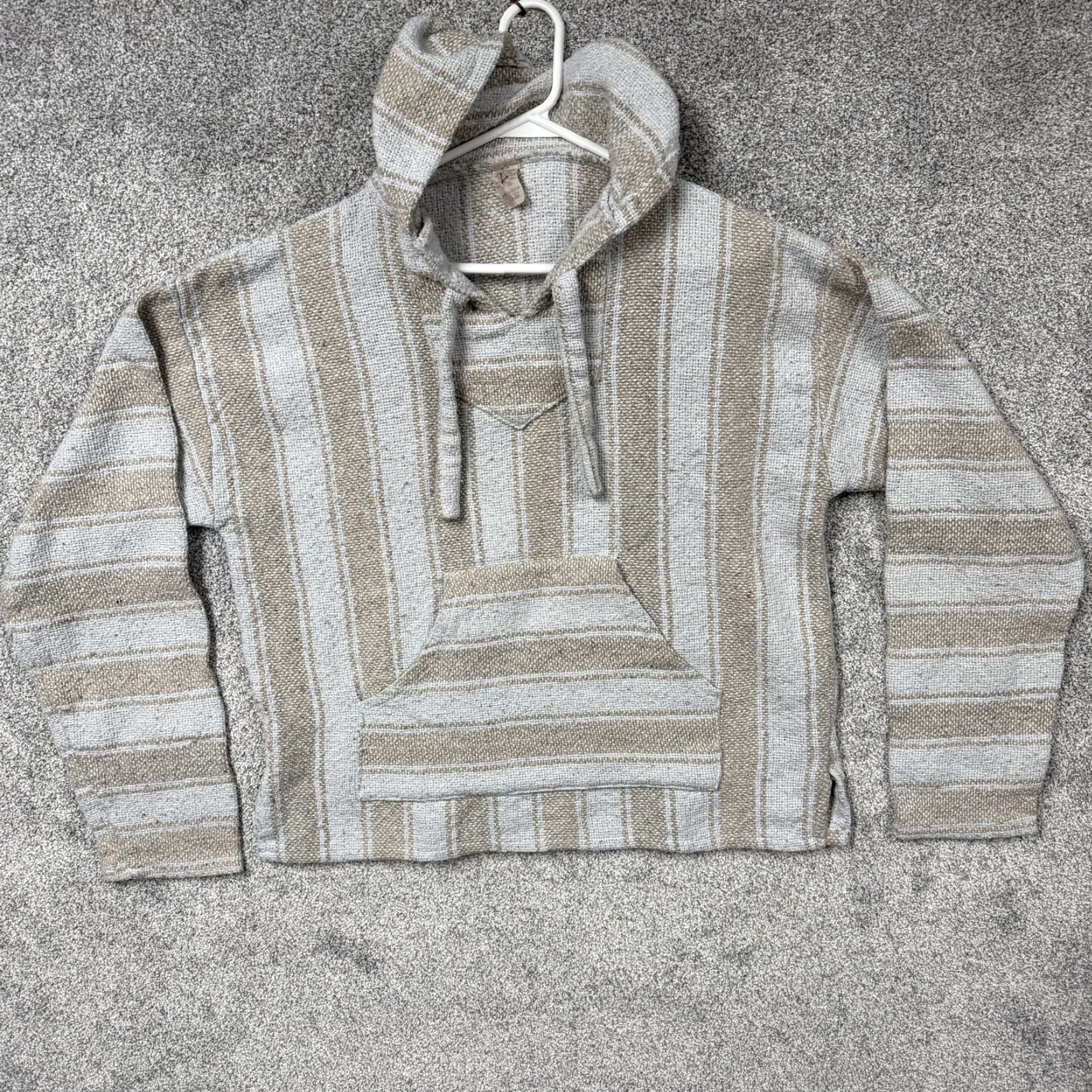 Vintage Baja Hoodie L Striped Woven Pullover Drug Rug Poncho Surfer Skater Festival Boho Mens Size US L / EU 52-54 / 3 - 2 Thumbnail