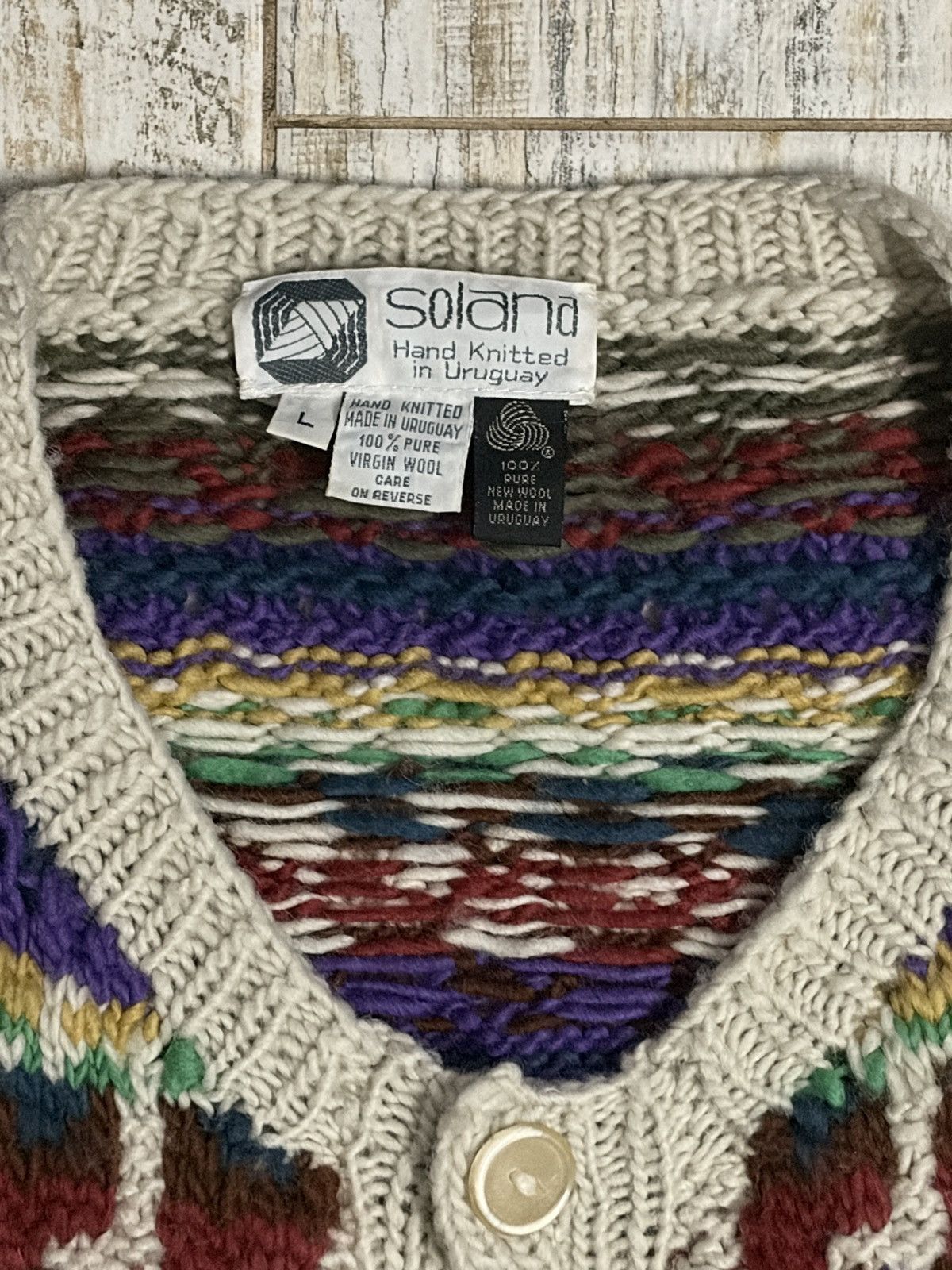 Other Vintage Solana Hand Knitted Wool Sweater Cardigan Size US L / EU 52-54 / 3 - 2 Thumbnail