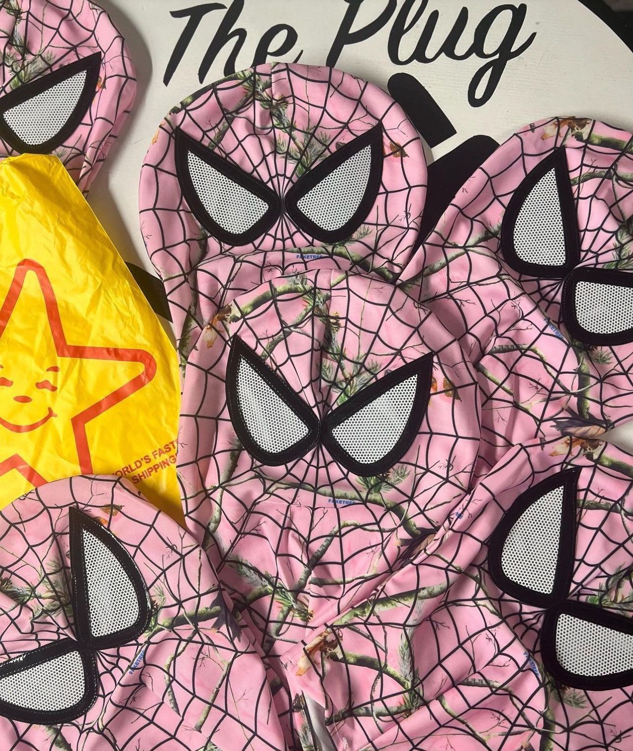 image of Asspizza Fake Tree Spider Man Mask in Pink, Men's