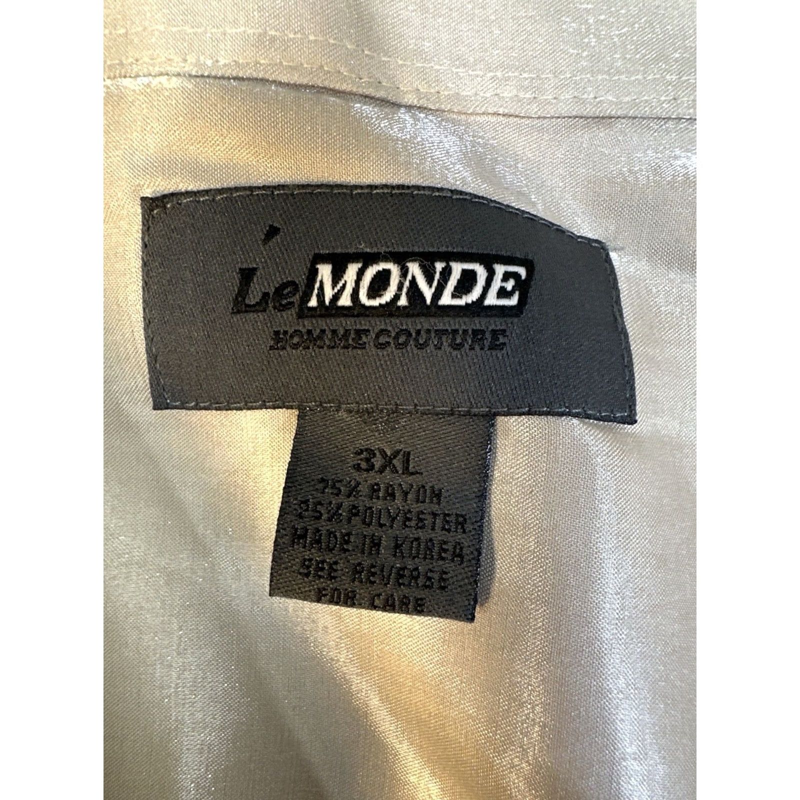Vintage Le Monde Homme Couture Shiny Dress Shirt 3XL Champagne Silver Vintage 90s Mens Size 48R - 2 Thumbnail