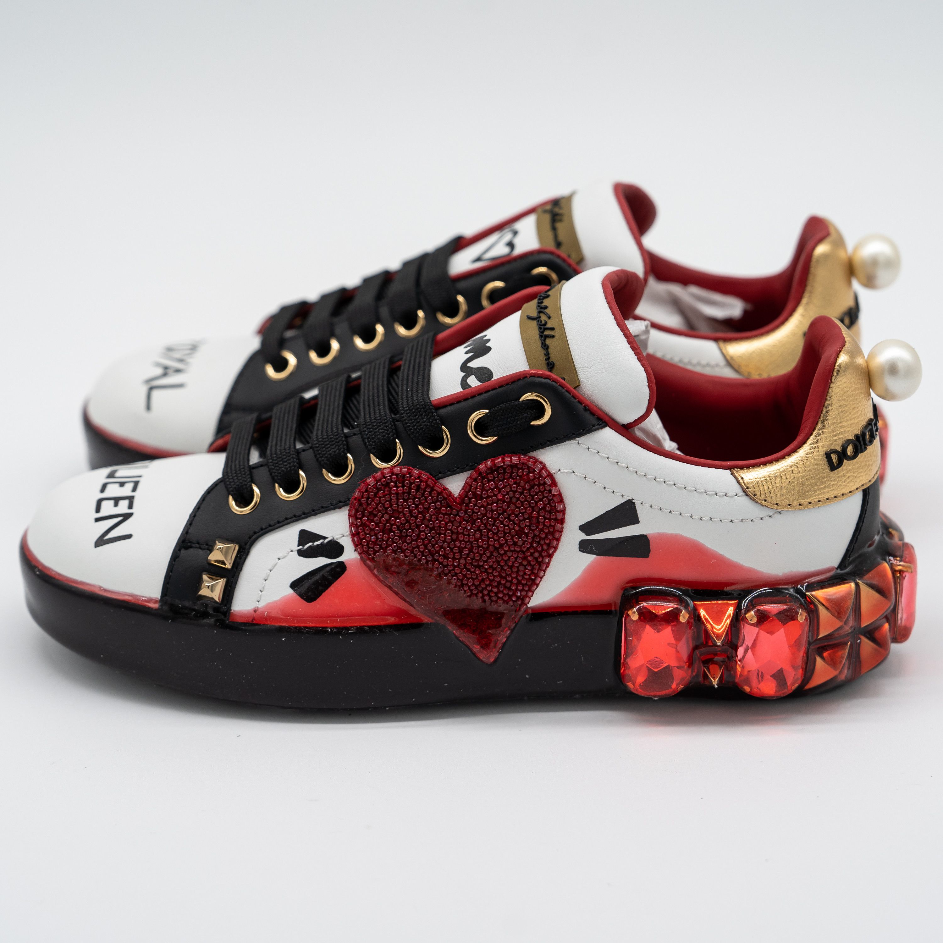 Dolce & Gabbana Dolce & Gabbana Portofino Heart Sneakers Crystals Red Melt Size US 6.5 / IT 36.5 - 4 Thumbnail