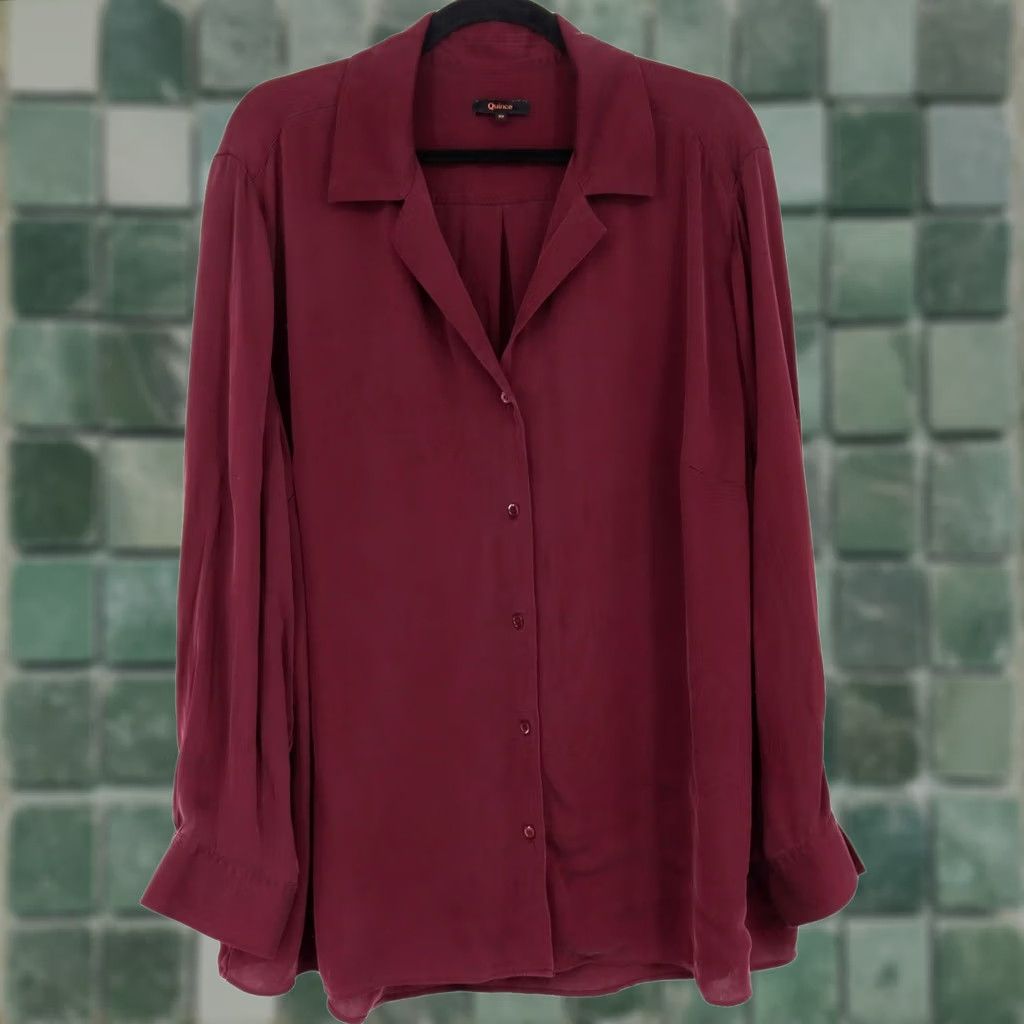 Quince Quince Womens Plus Size 3X Blouse Wine Stretch Silk Collared Button Size XXL / US 16-18 / IT 52-54 - 1 Thumbnail