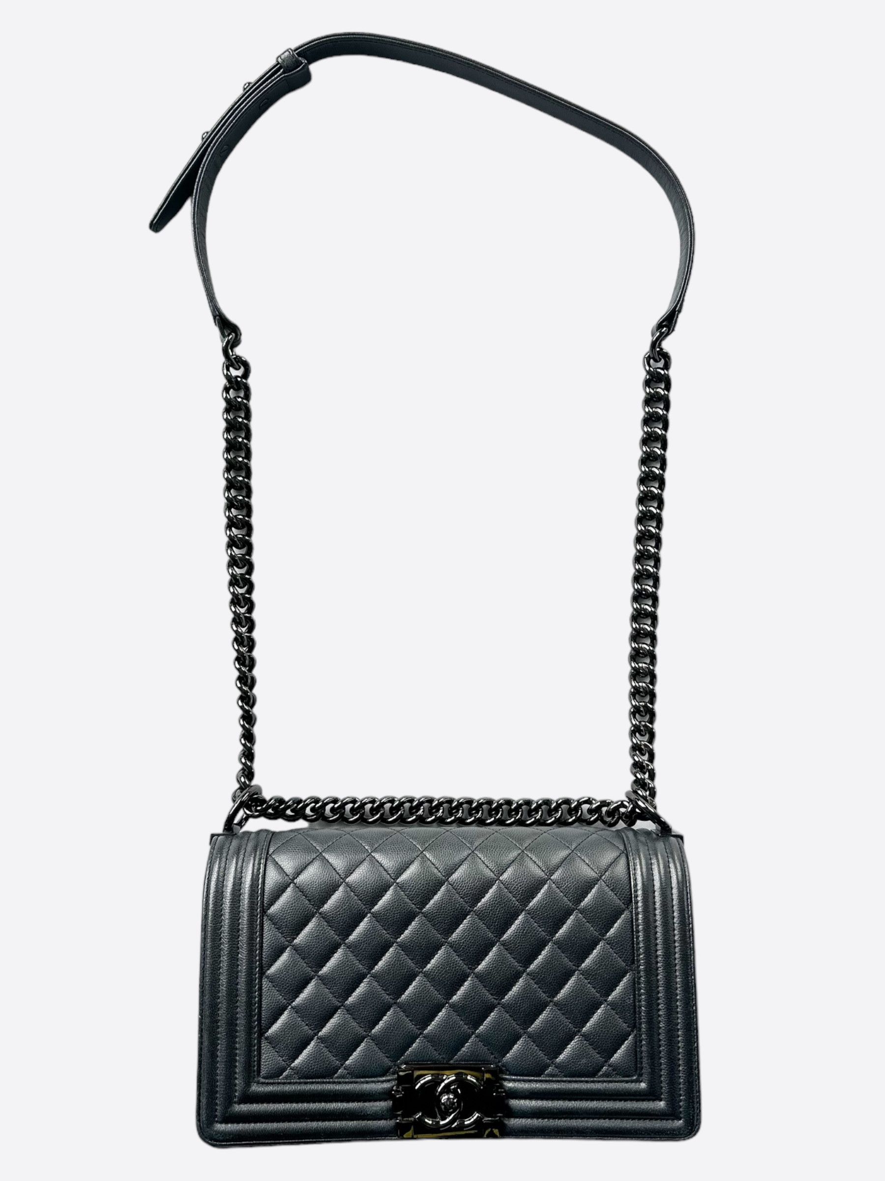 image of Chanel So Black Calfskin Quilted Small Boy Bag, Women's